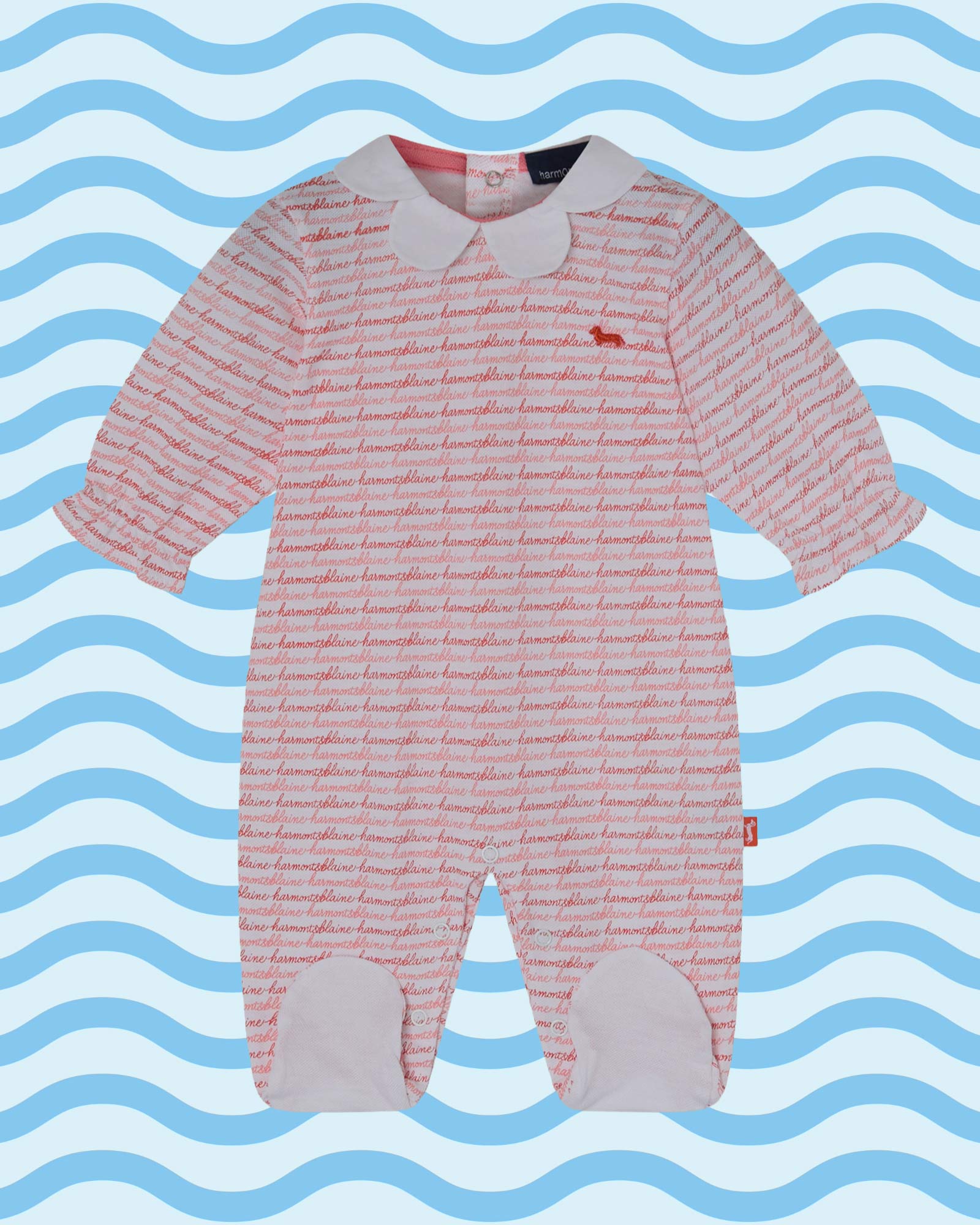 Pink baby jumpsuit with all-over logo