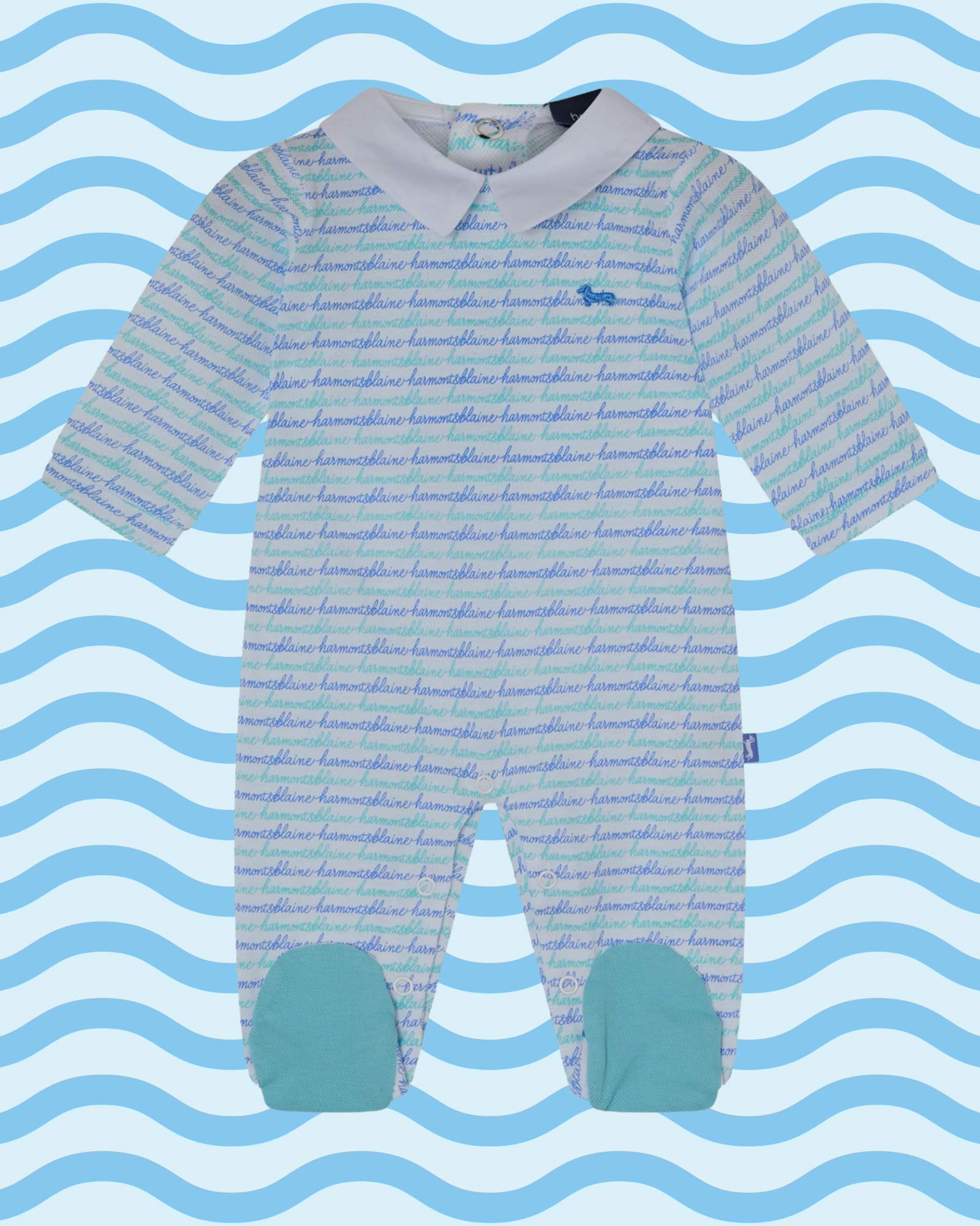 Light blue baby jumpsuit with all-over logo