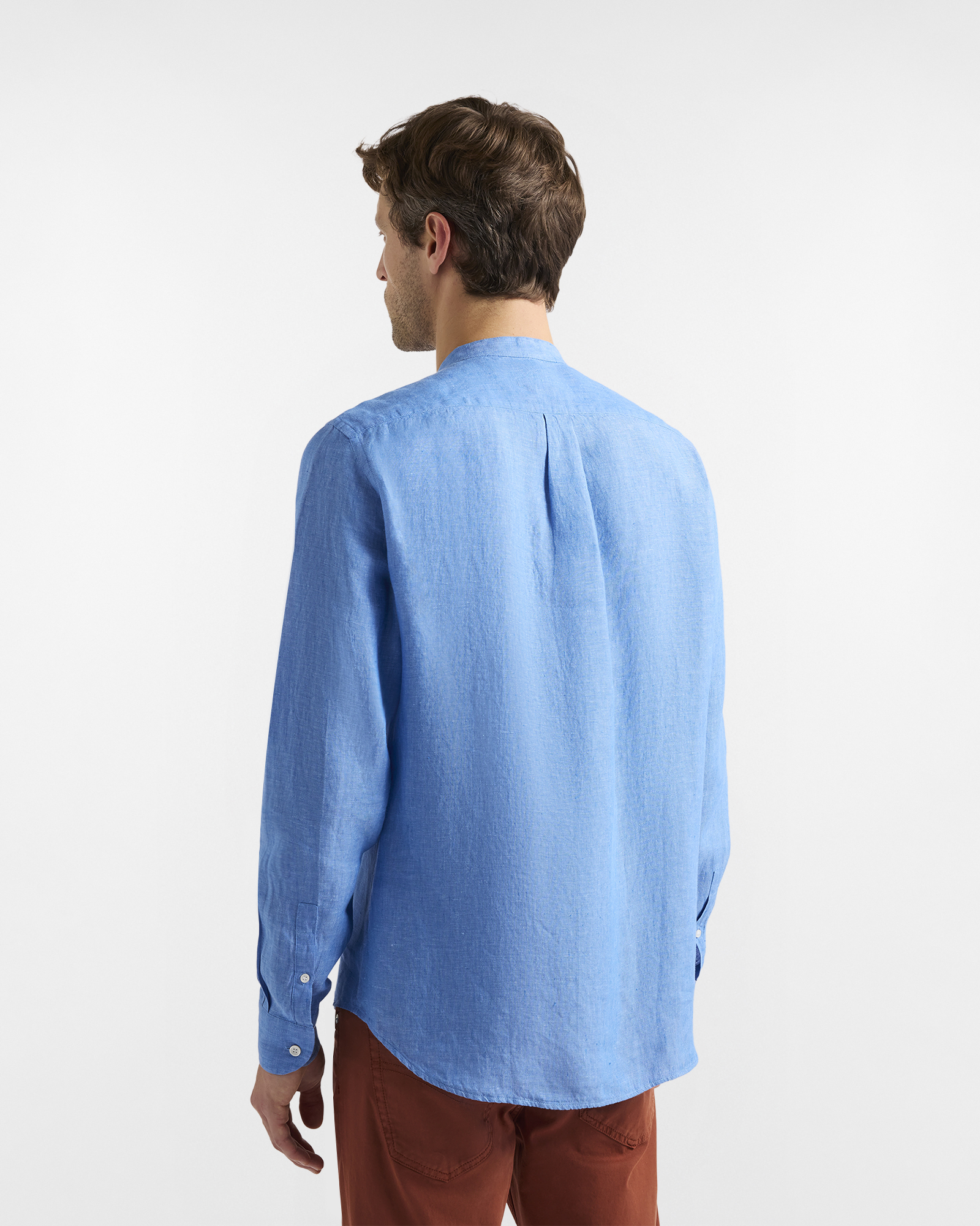 Linen shirt with mandarin collar, Blue, large image number 2