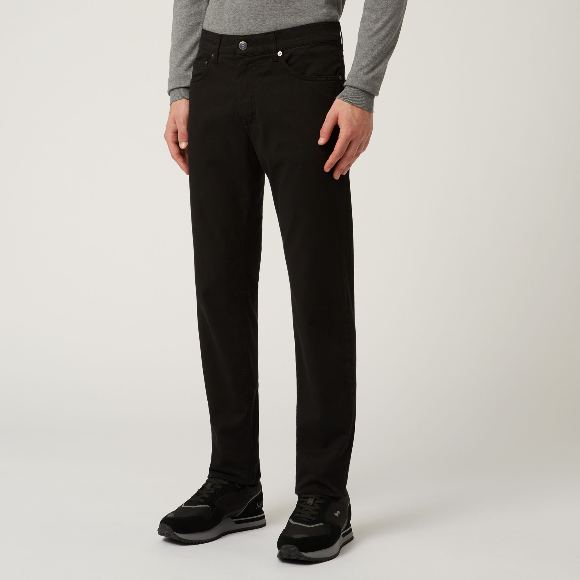 Pantalone Essentials in cotone tinta unita, Nero, large