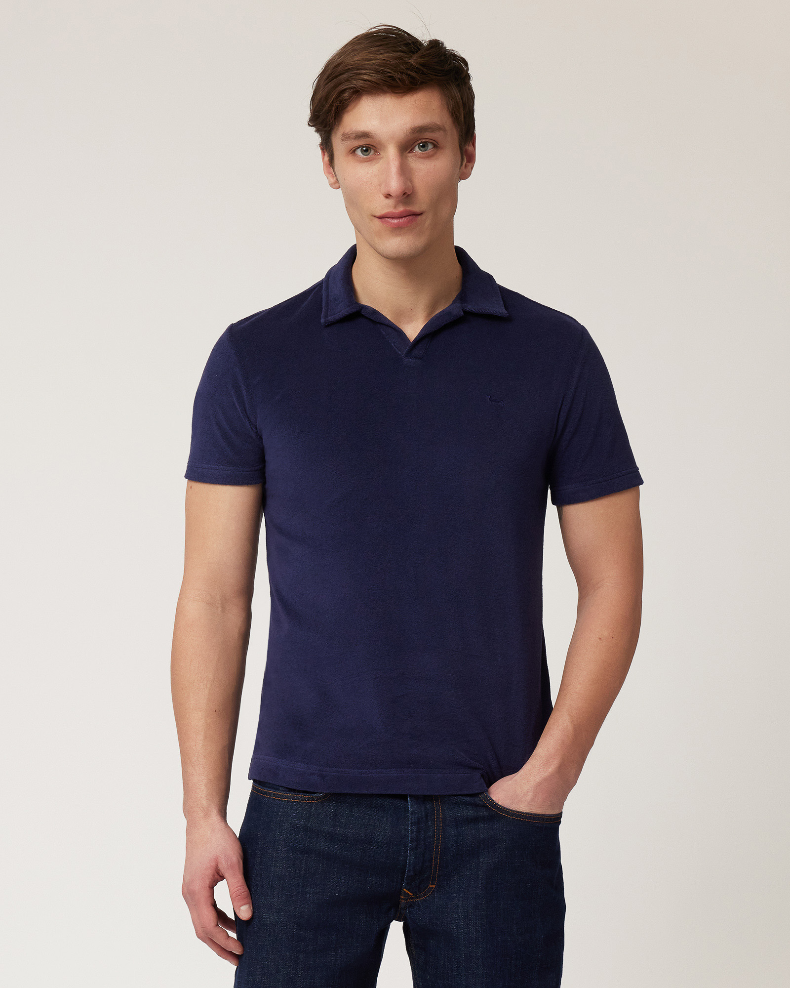 Terry Cotton Polo, Navy Blue, large