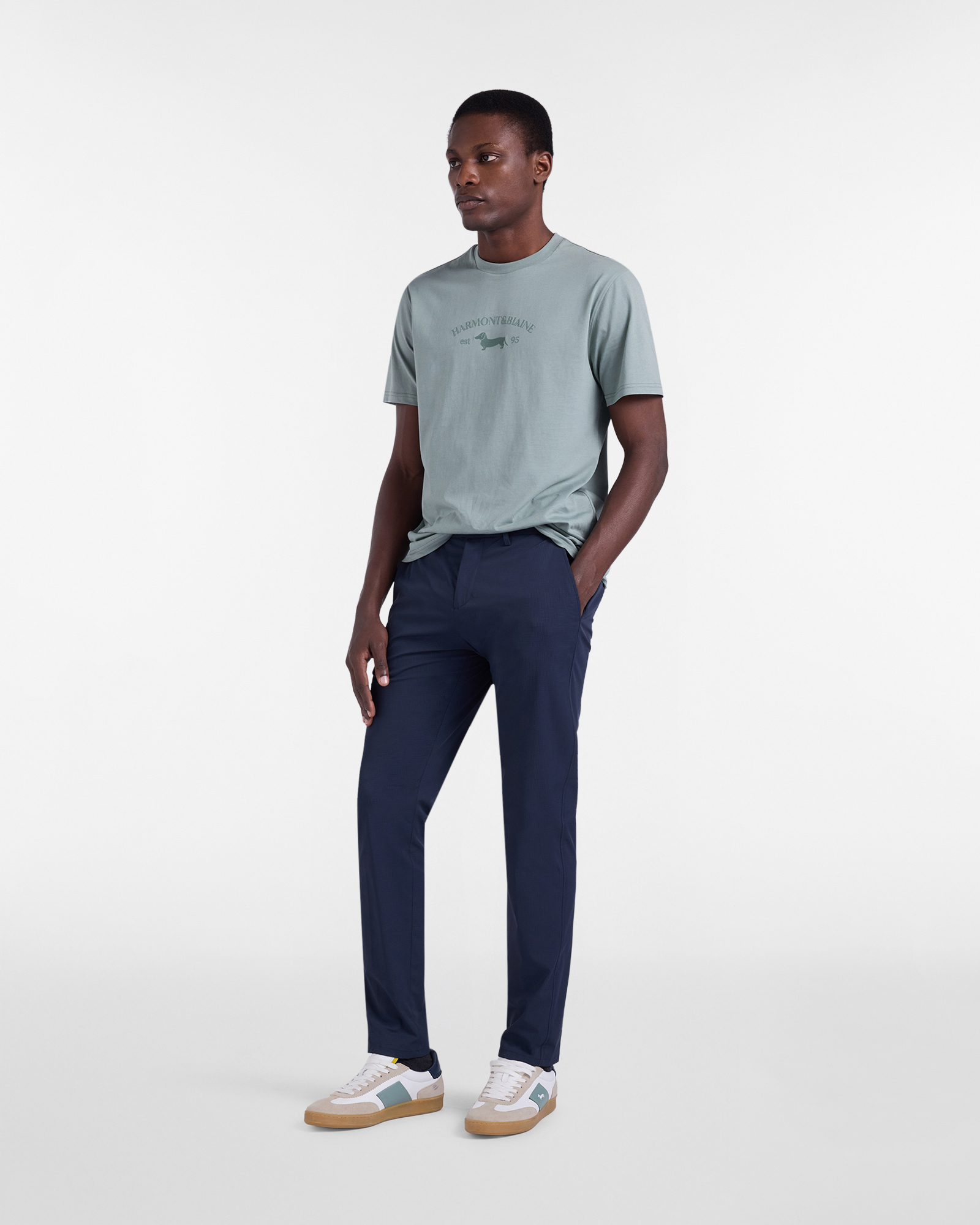 Men's narrow-fit chino pants in technical fabric, Blue, large image number 3