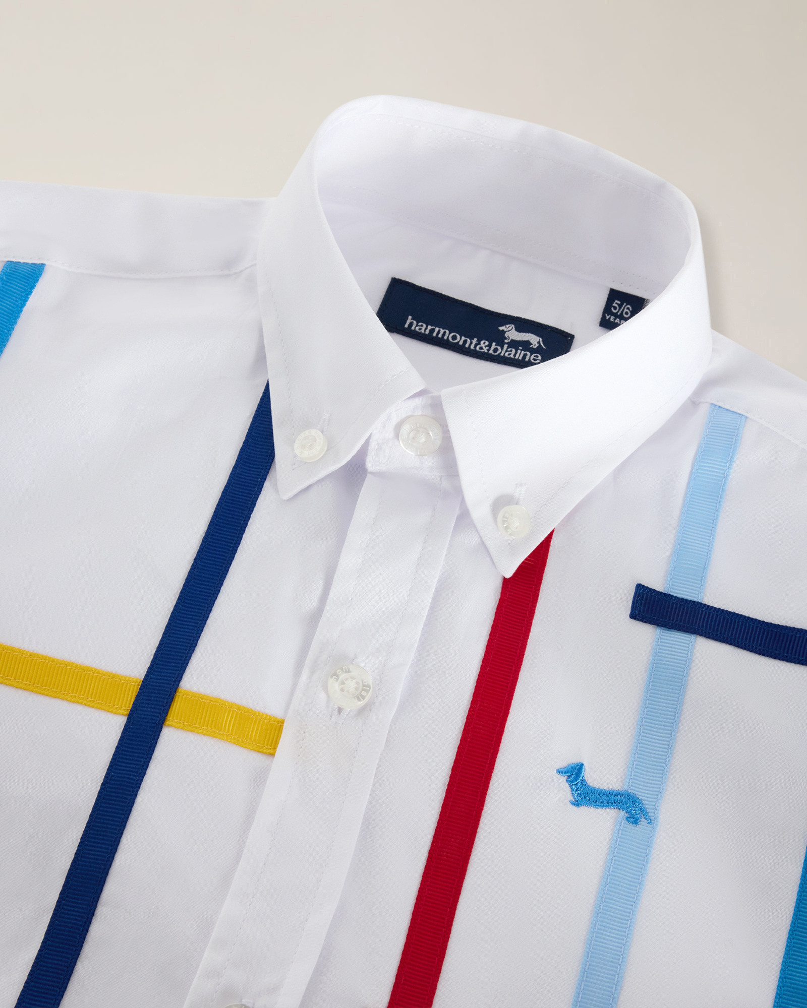 Camicia con applicazione in gros-grain multicolor e ricamo logo, Bianco, large image number 2