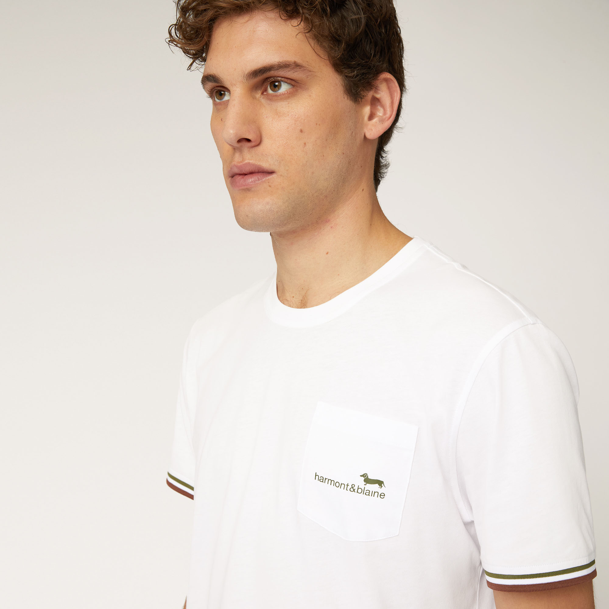 T-Shirt Con Taschino Logato, Bianco, large image number 2
