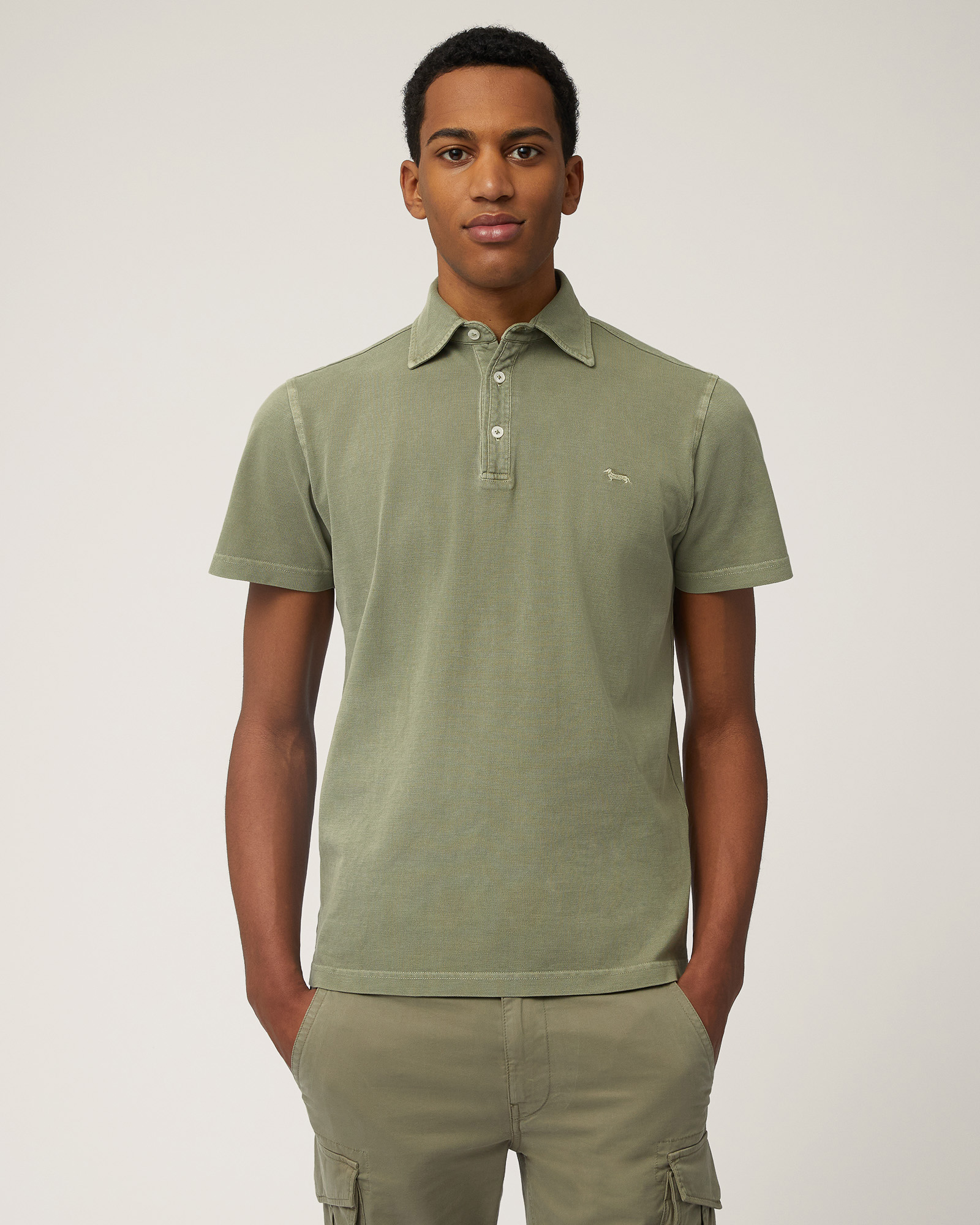 Polo In Cotone Tinto In Capo, Verde Militare, large