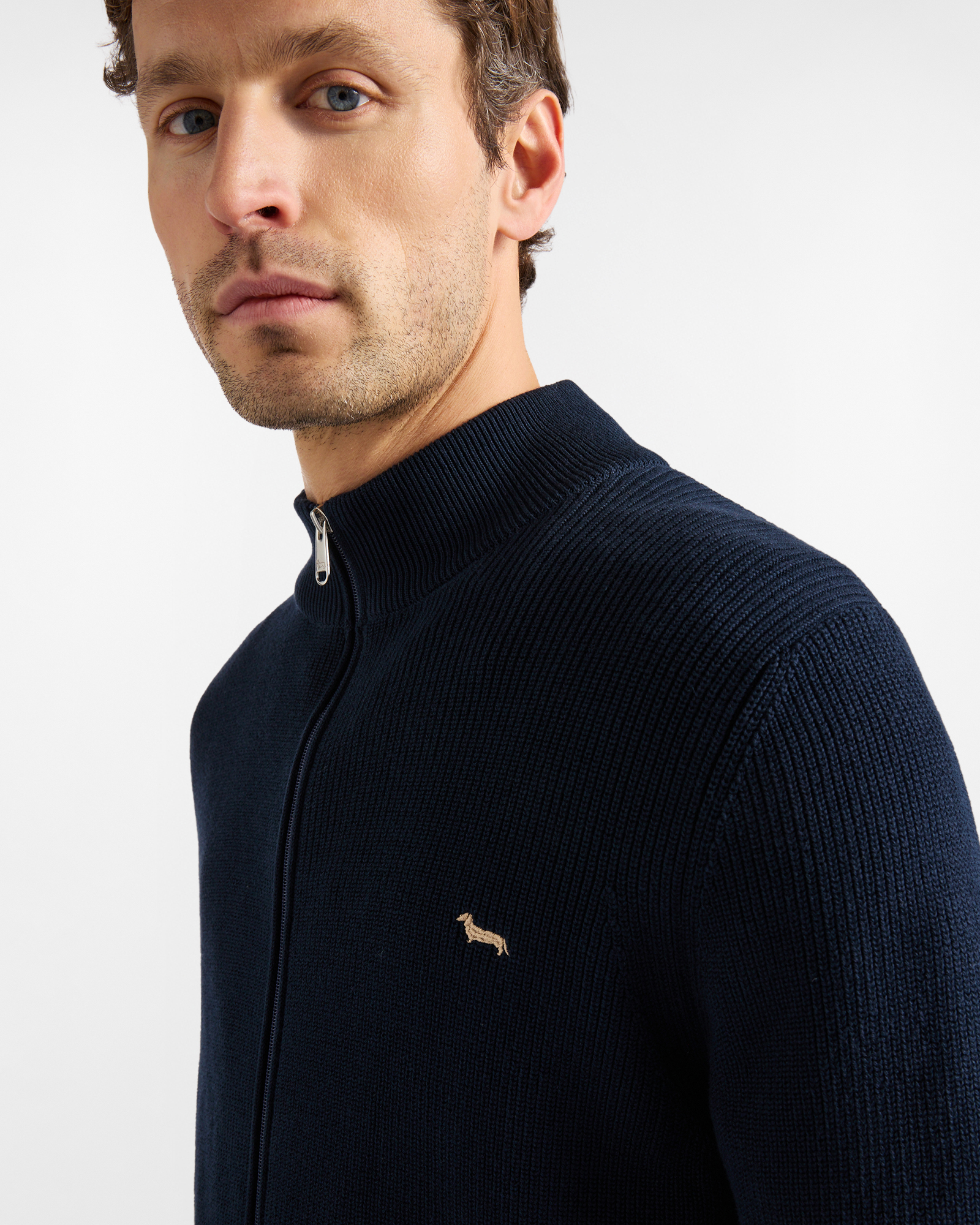 Full-zip fisherman&rsquo;s rib stitch sweater, Blue, large image number 2