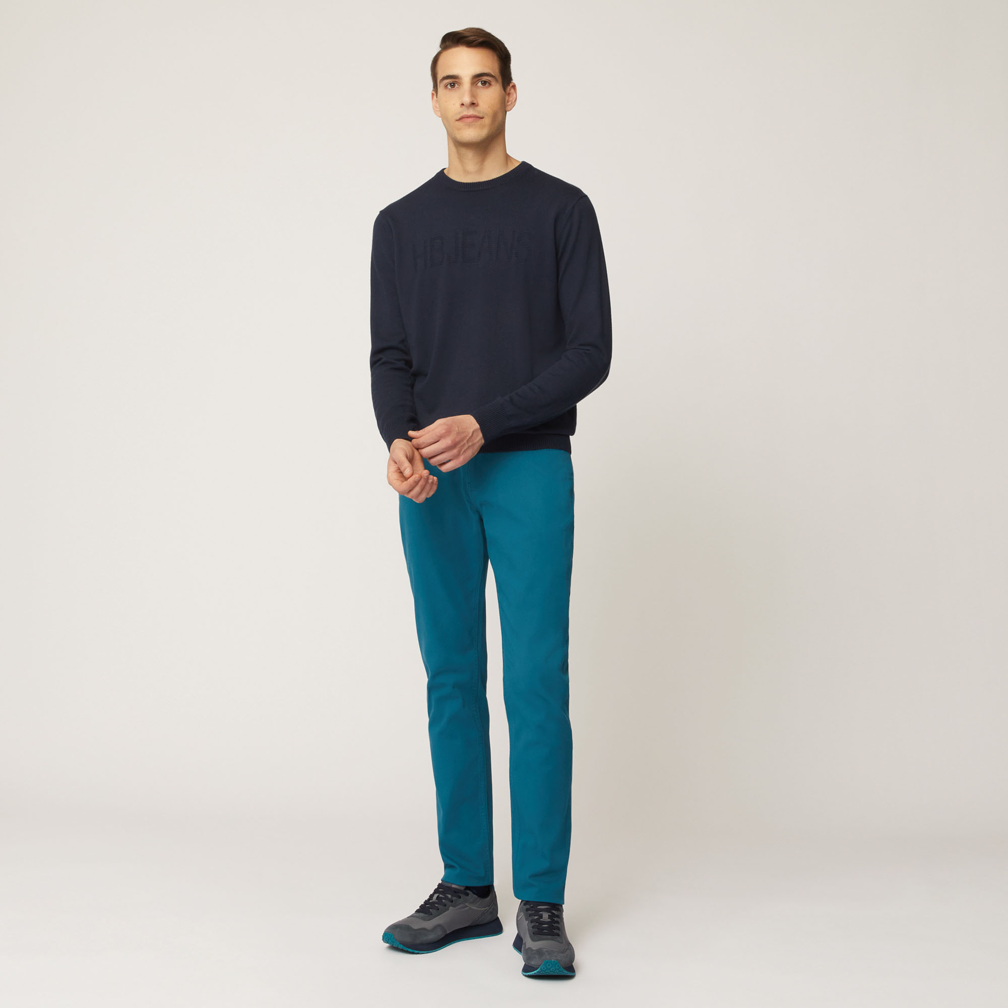 Pullover Girocollo Con Lettering Frontale E Toppe Sui Gomiti, Light Blue, large image number 3