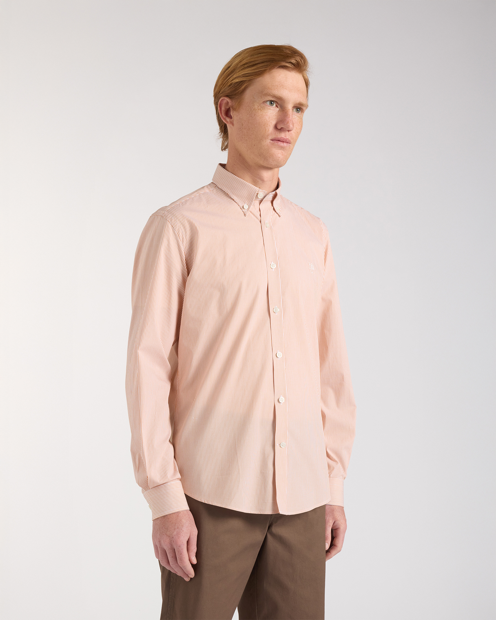 Camicia Uomo a Righe Narrow Fit, Uomo, Arancio, Taglia: S