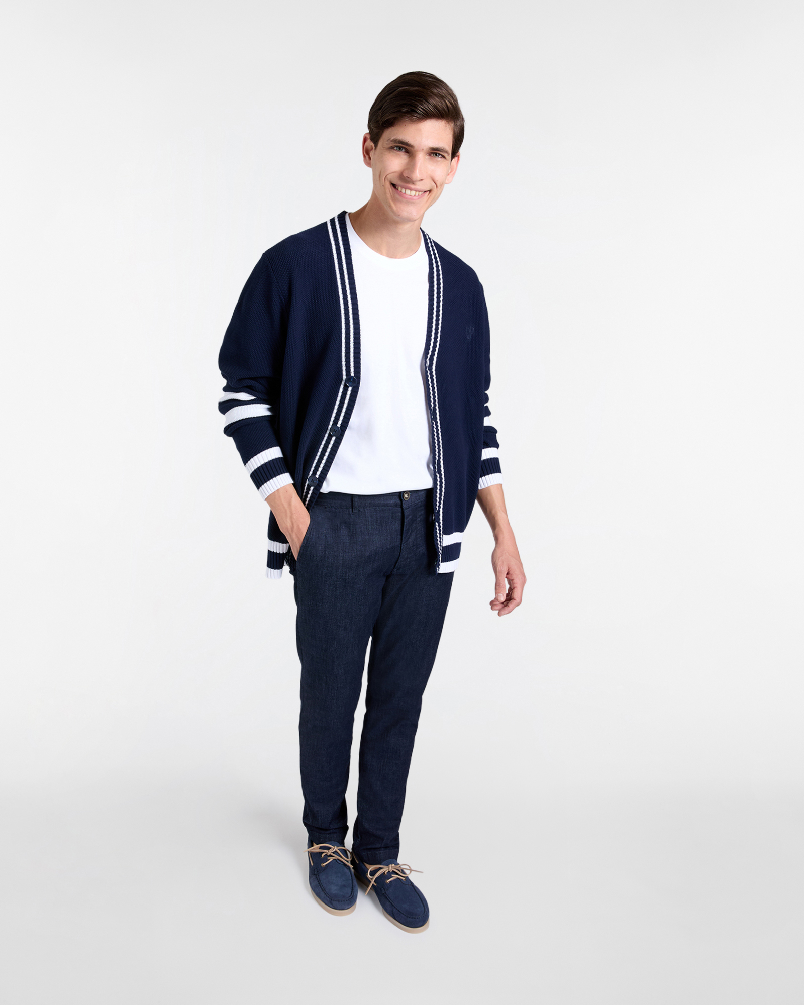 Cardigan Uomo con Fasce sulle Maniche, Blu scuro, large image number 3