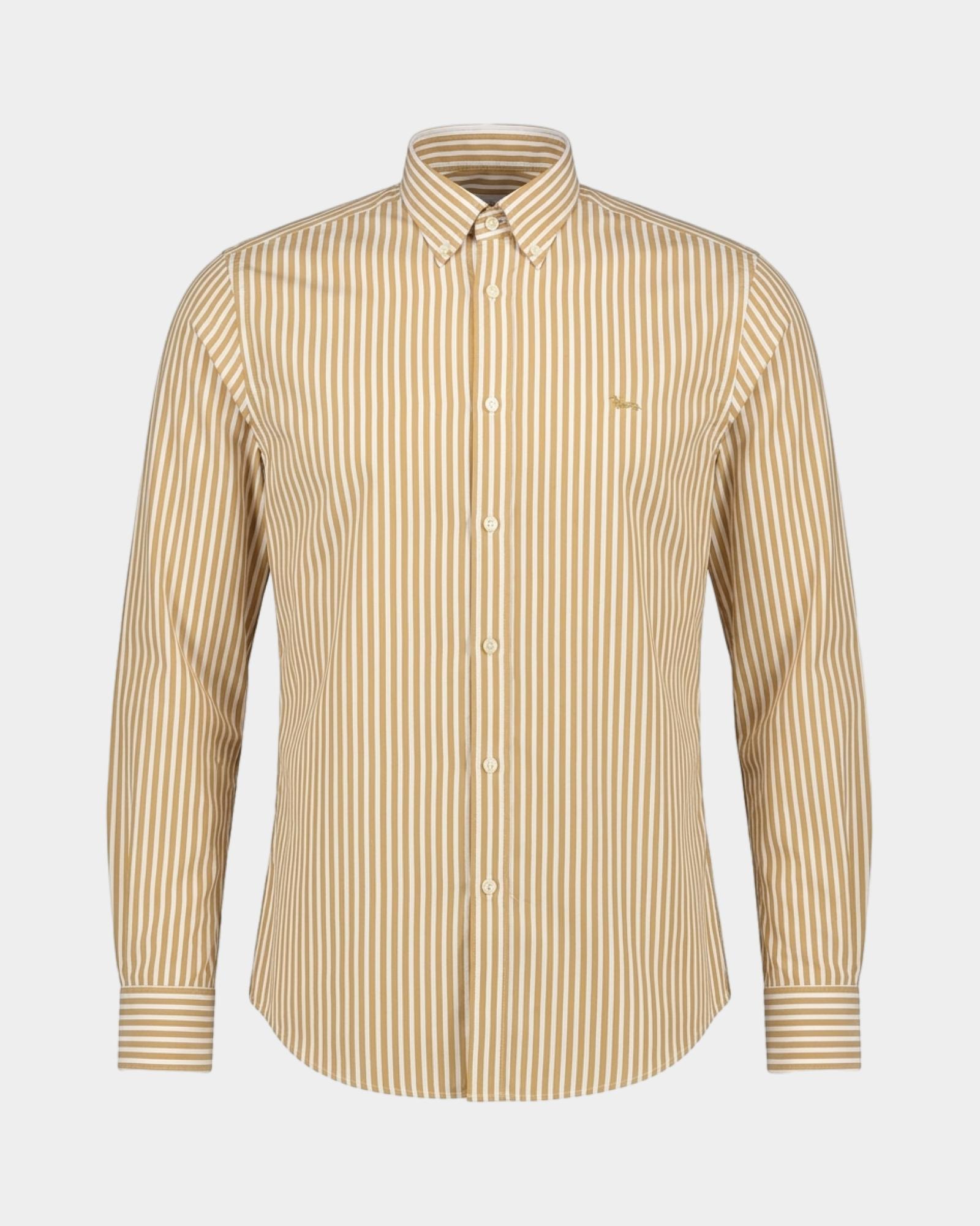 Men's regular-fit turquoise twill shirt with satin stripe, DARK BROWN, large