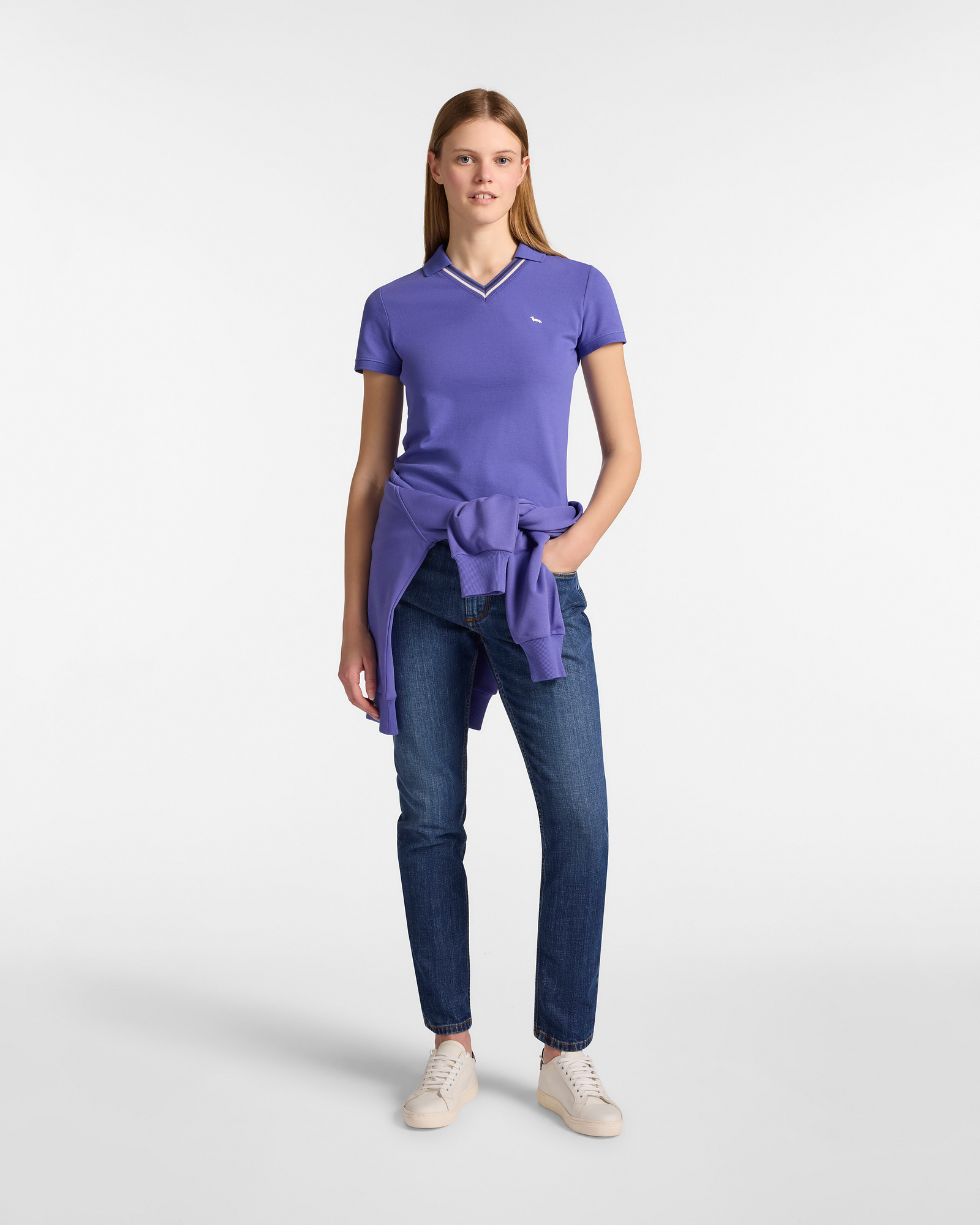 V-Neck Striped Polo, Hydrangea Purple, large image number 3