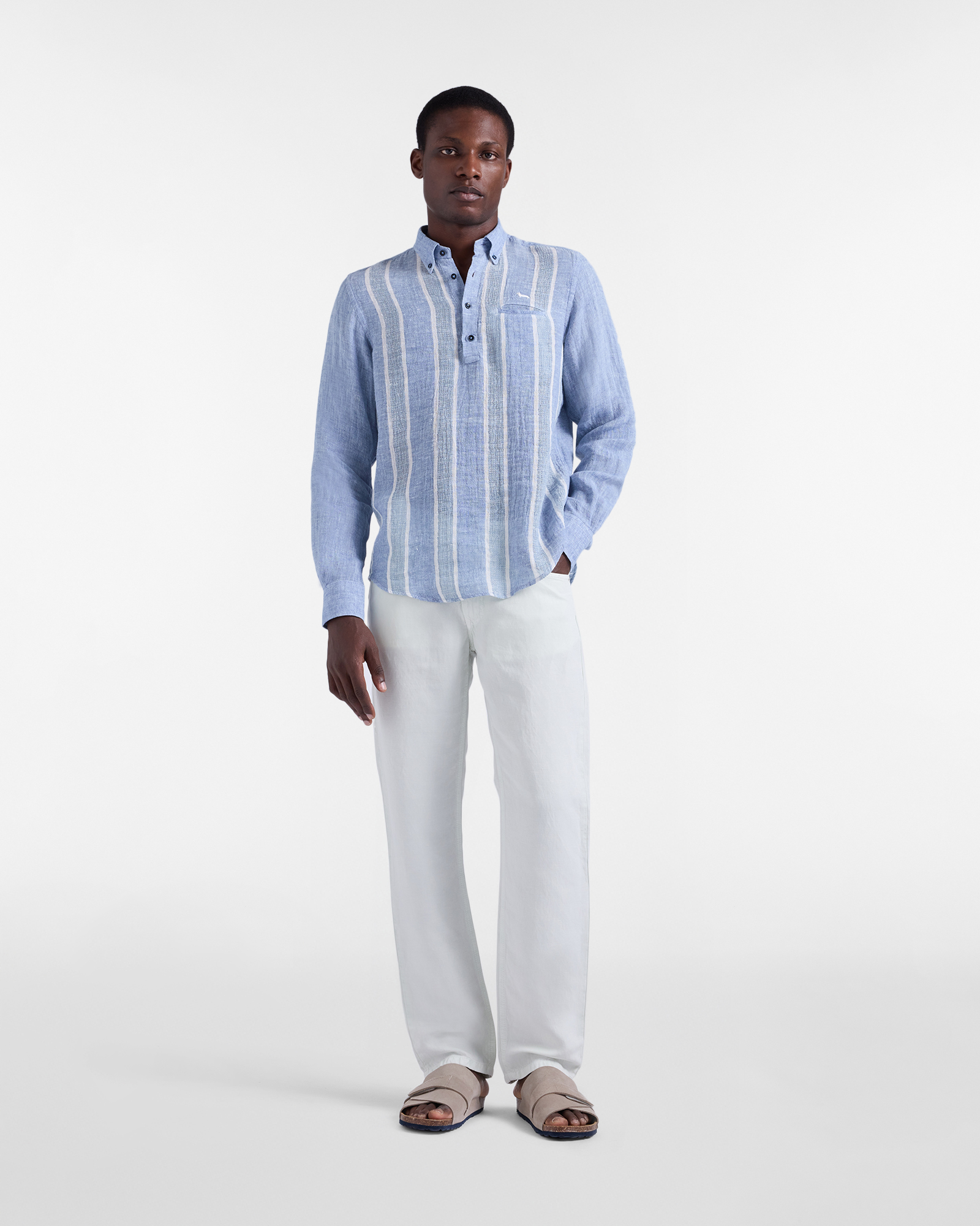 Men's 3D striped polo-style shirt, Celeste, large image number 3