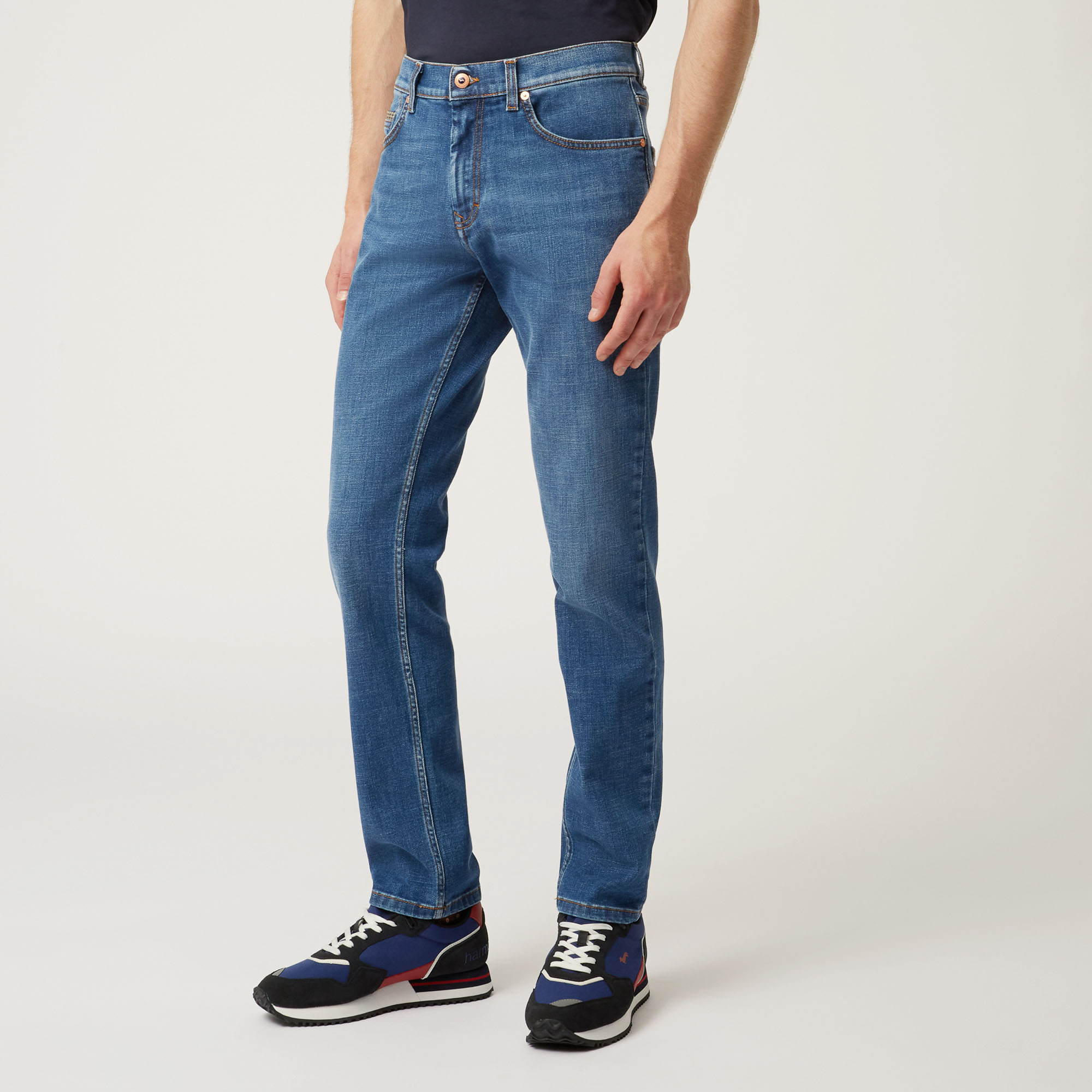 Five-Pocket Denim Jeans With Embroidery On The Back, Beige, large image number 0