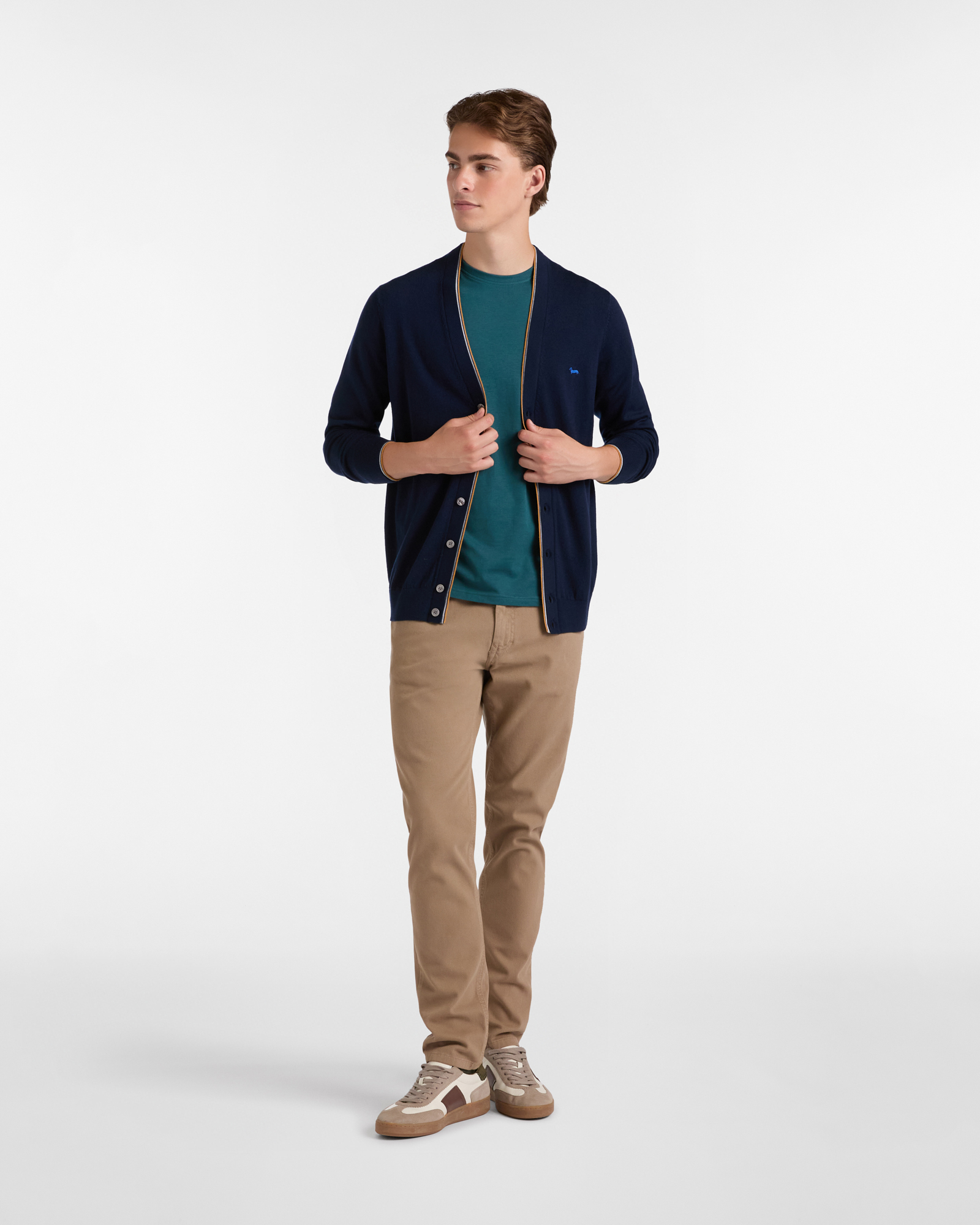 Cardigan In Lana Con Profili Rigati, Blu Navy, large image number 3