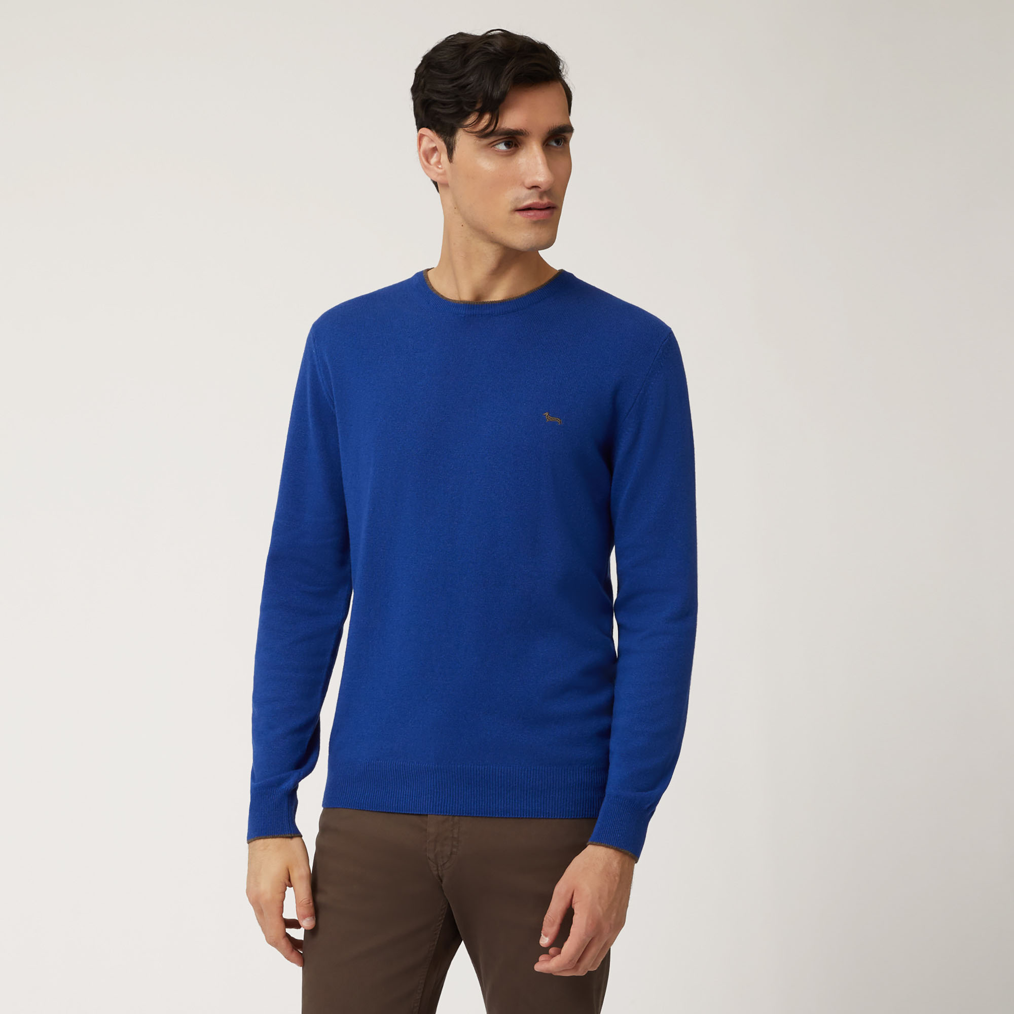 Wool And Viscose Crew-Neck Pullover, Blue, large