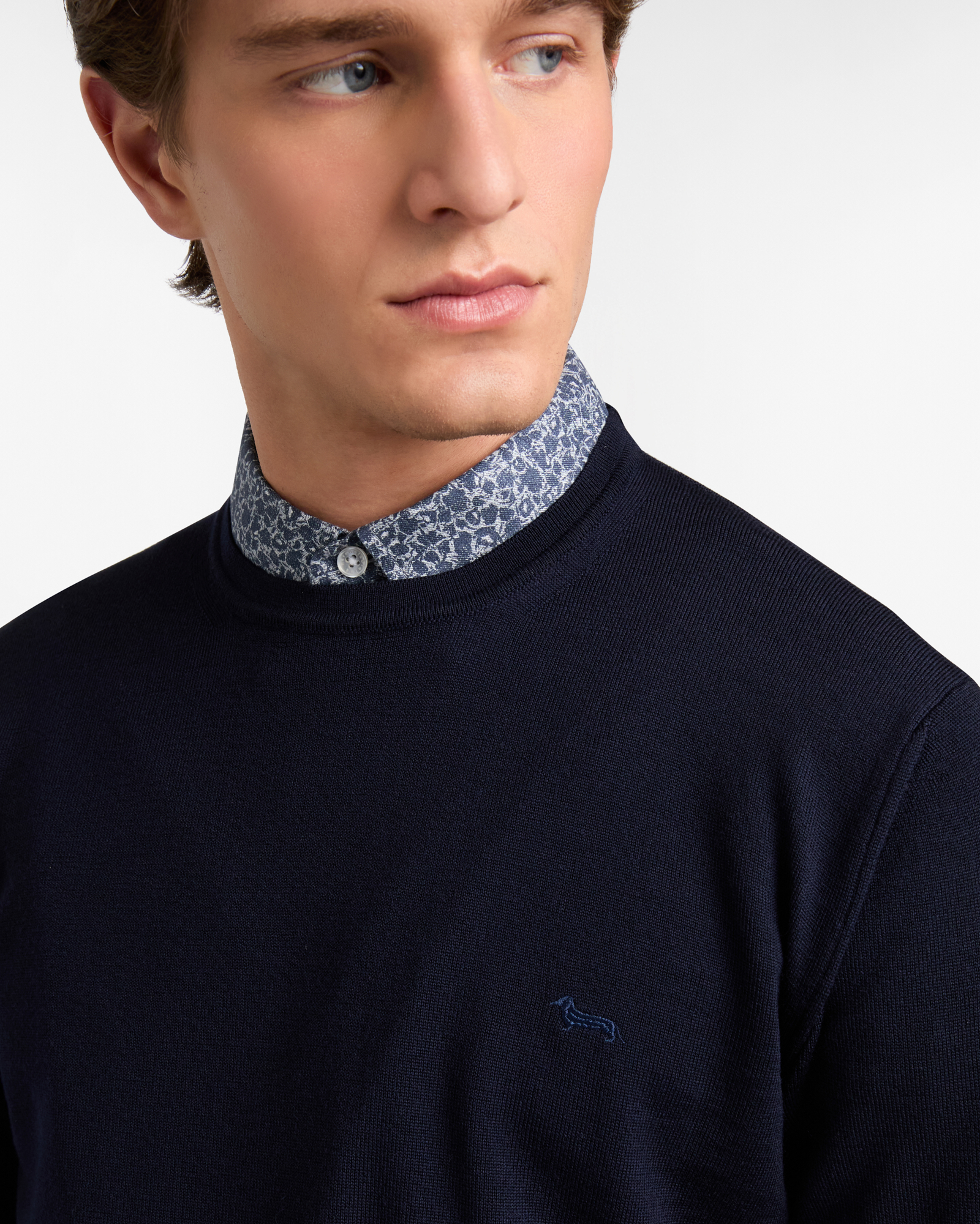 Crew Neck Merino Wool Sweater, Navy Blue, large image number 2