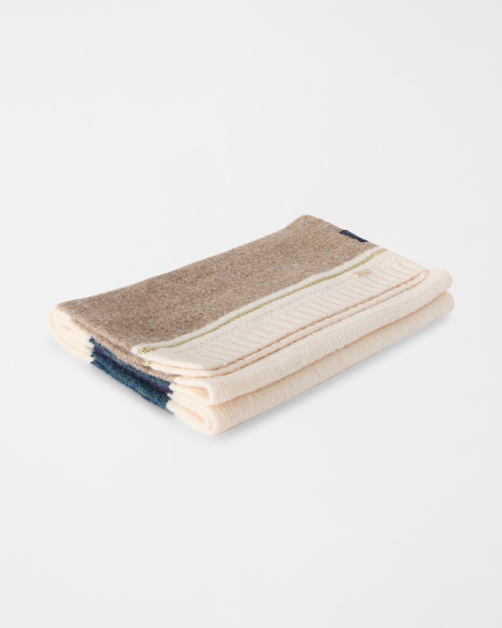 Women&rsquo;s knitted scarf with contrasting stripes in technical fabric, TAUPE, large