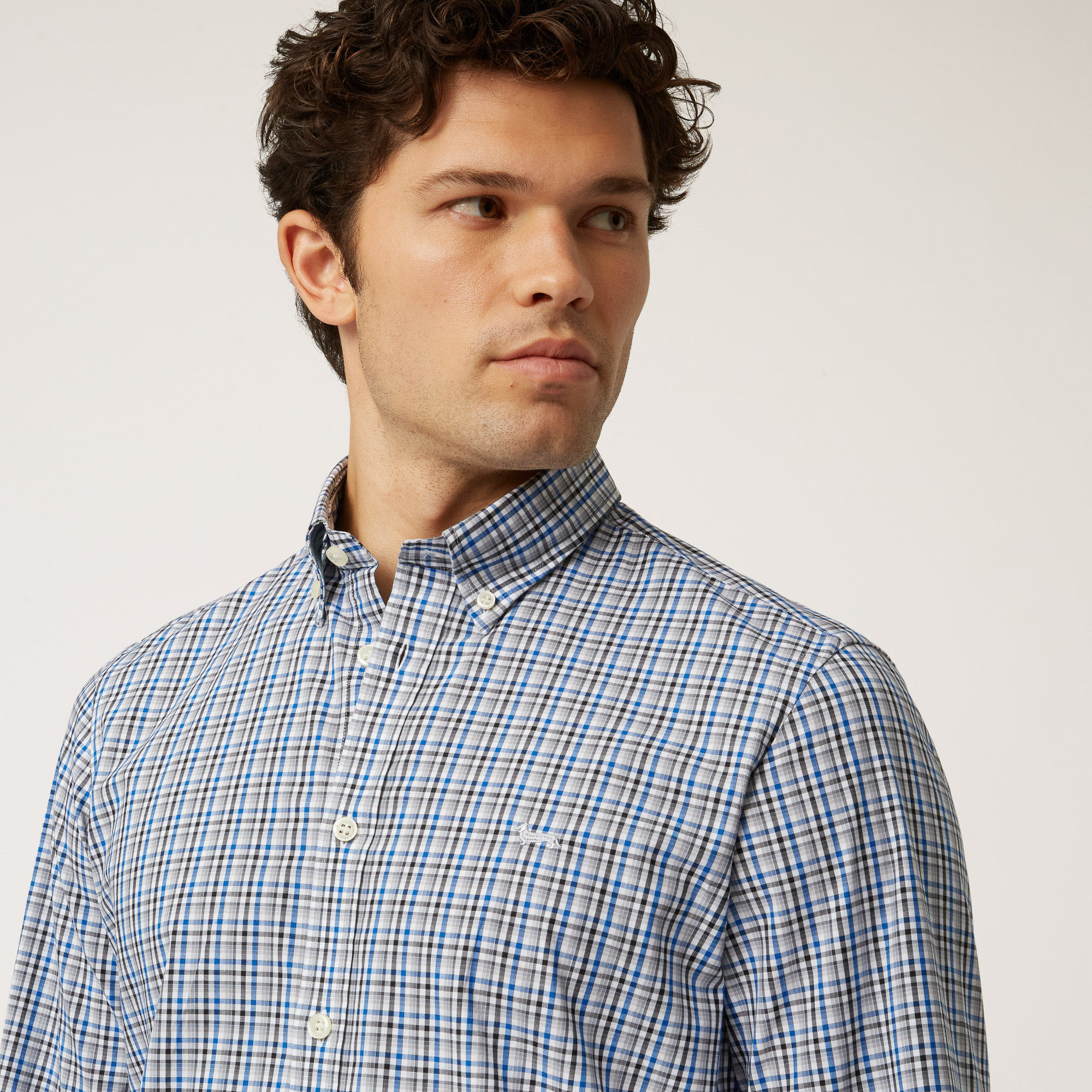 Check Cotton Shirt, Blue, large image number 2