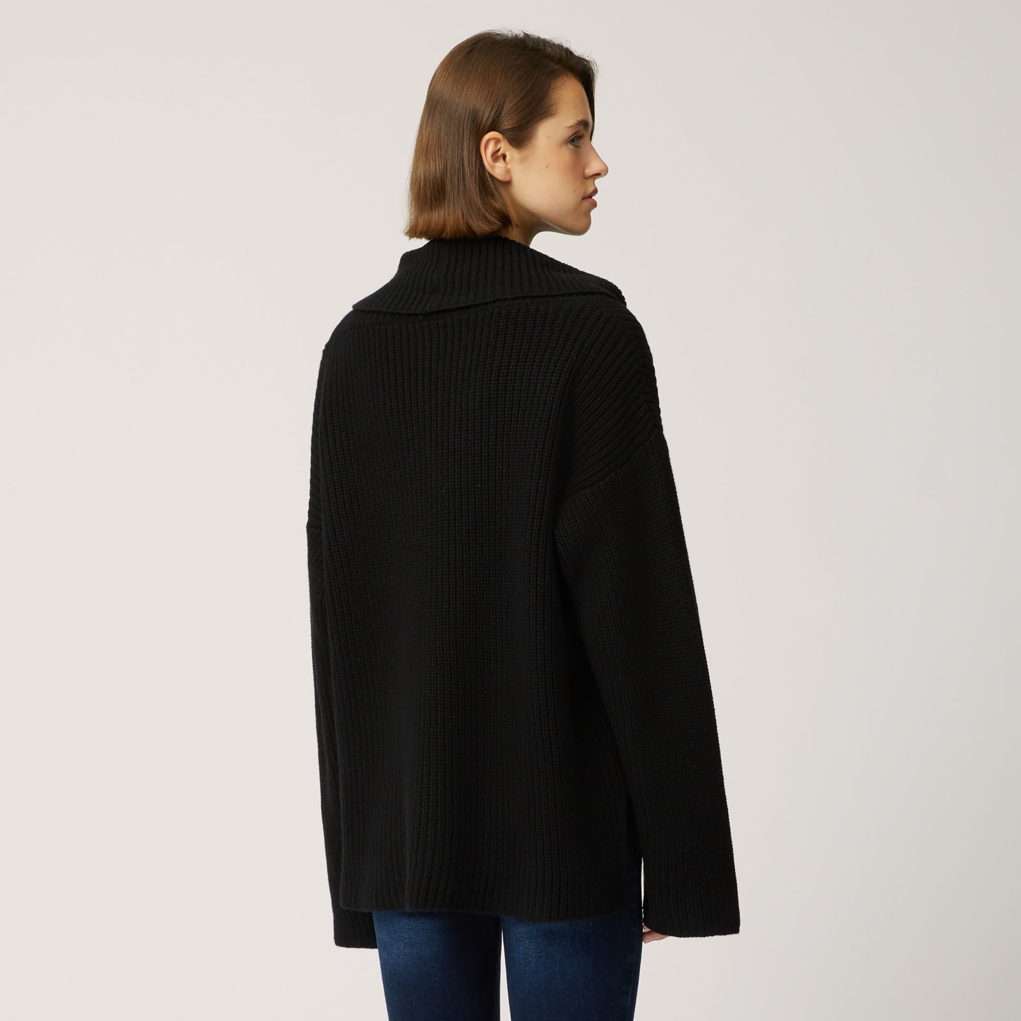 Cashmere Pullover With Cowl Neck, Black, large image number 1