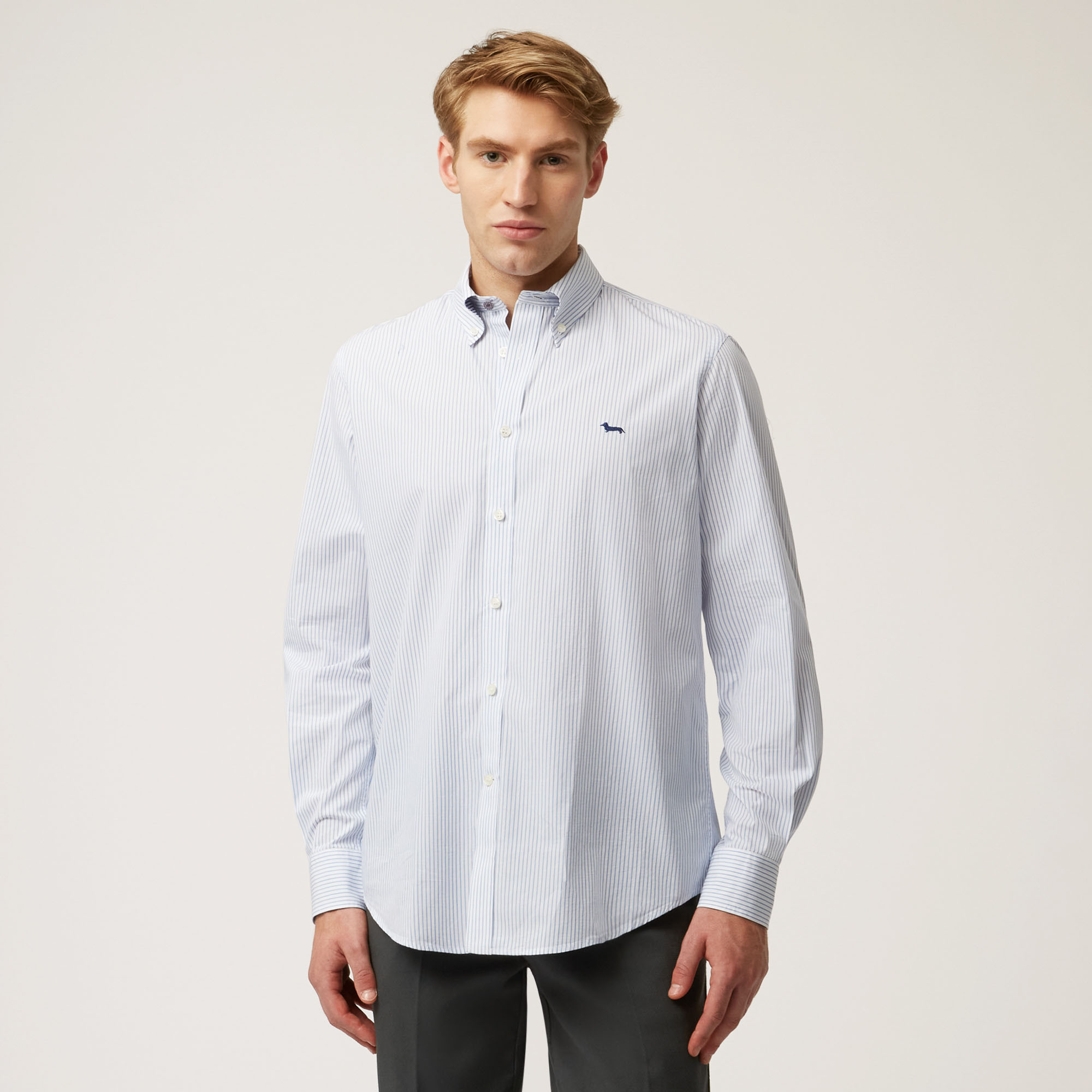 Camicia In Cotone Organico A Righe Sottili, Azzurro, large image number 0