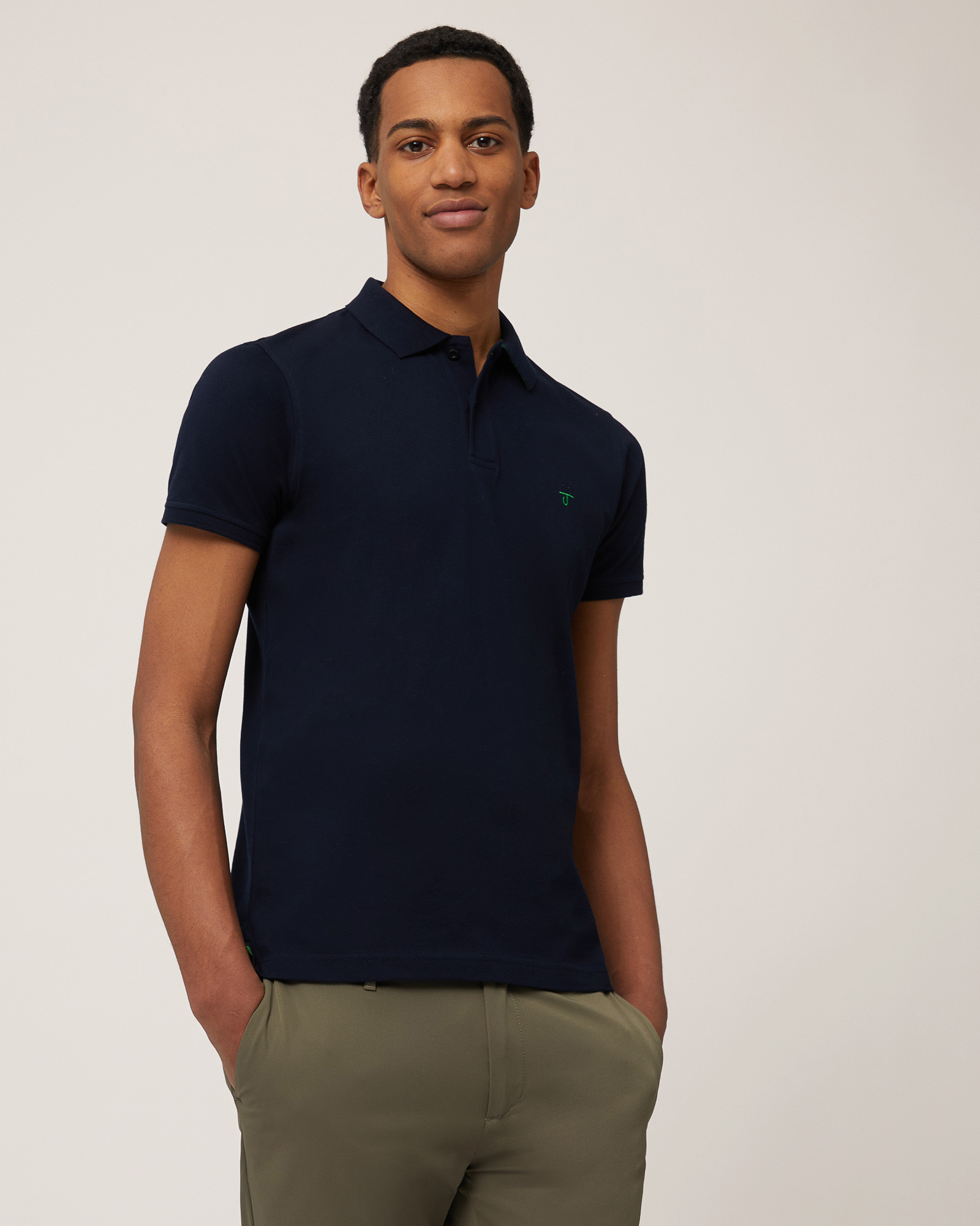 Polo In Cotone Narrow Fit, Blu Scuro, large