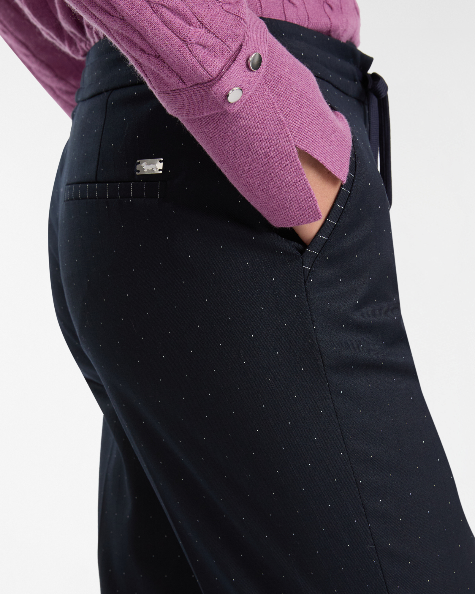 Pantalon à Cordon Bi-matière, Bleu Marine, large image number 2
