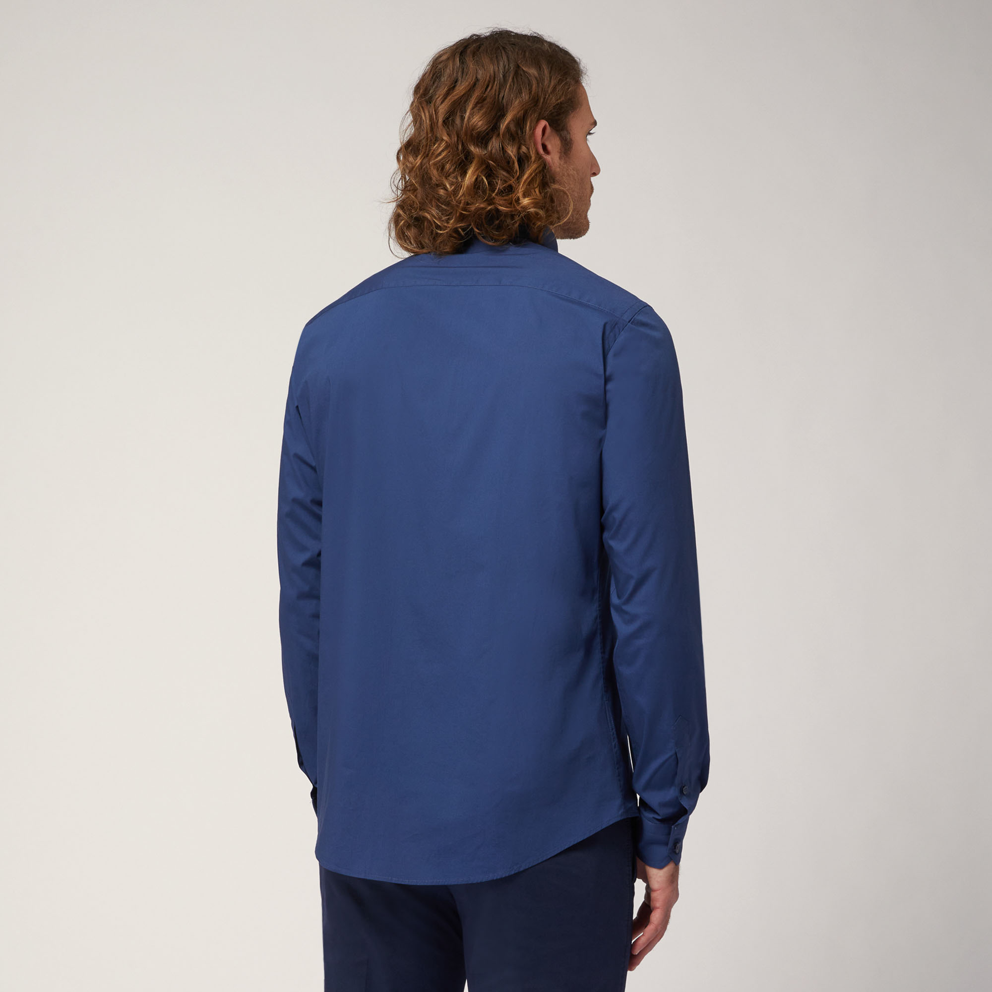 Camicia In Popeline Di Cotone Stretch, Blu, large image number 1