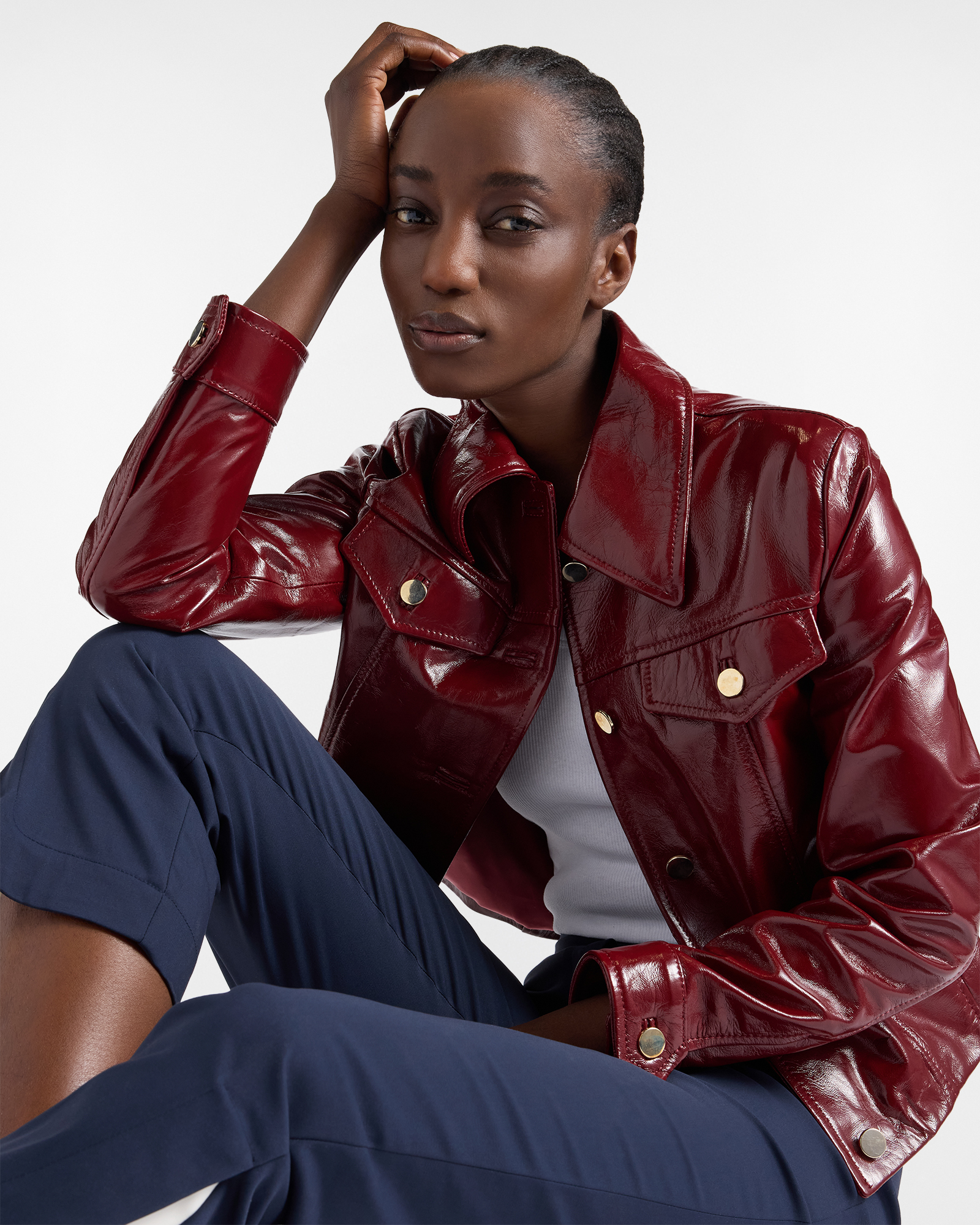 Chaqueta de mujer de piel brillante, Rojo, large image number 2