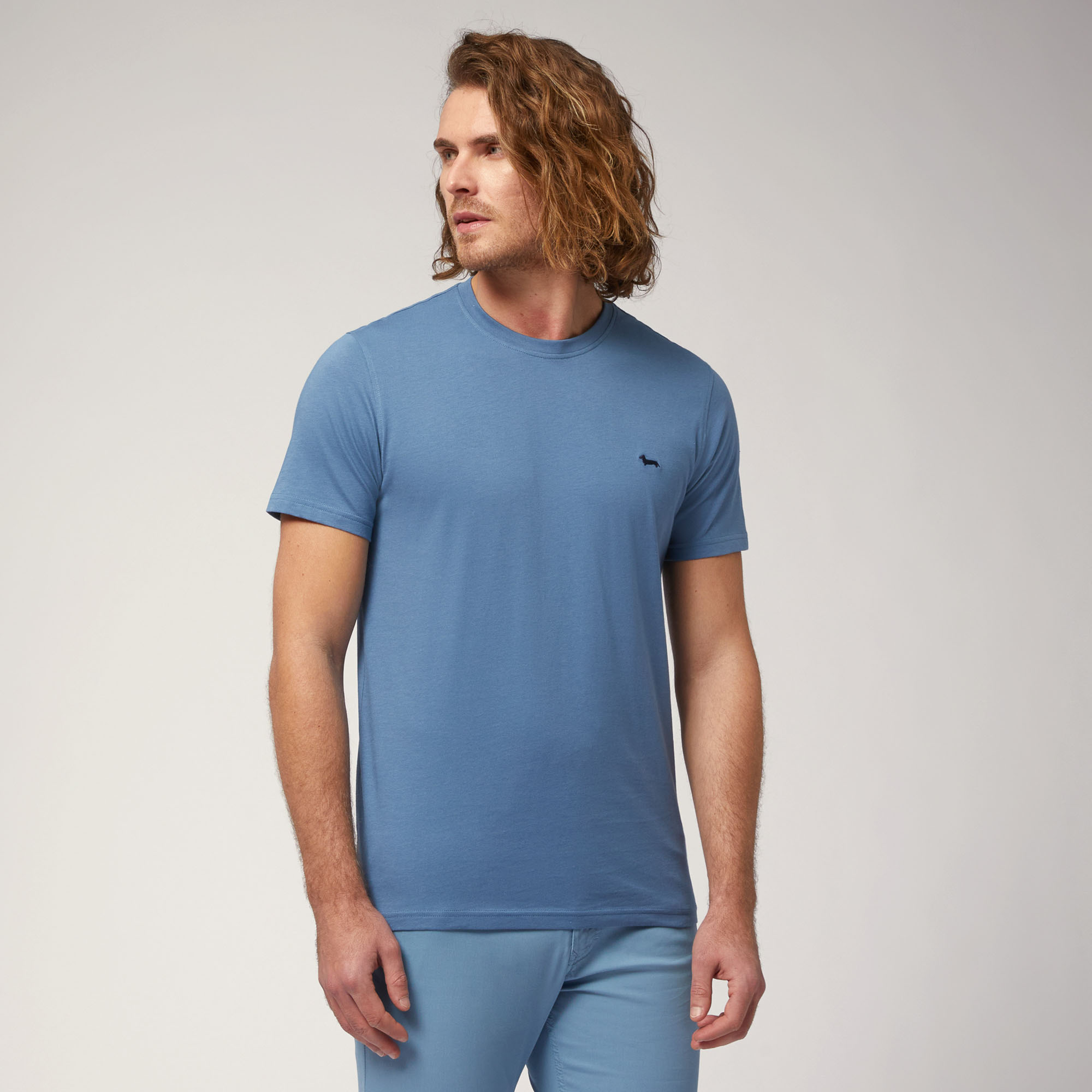 T-Shirt with Contrasting Logo, Blue, large