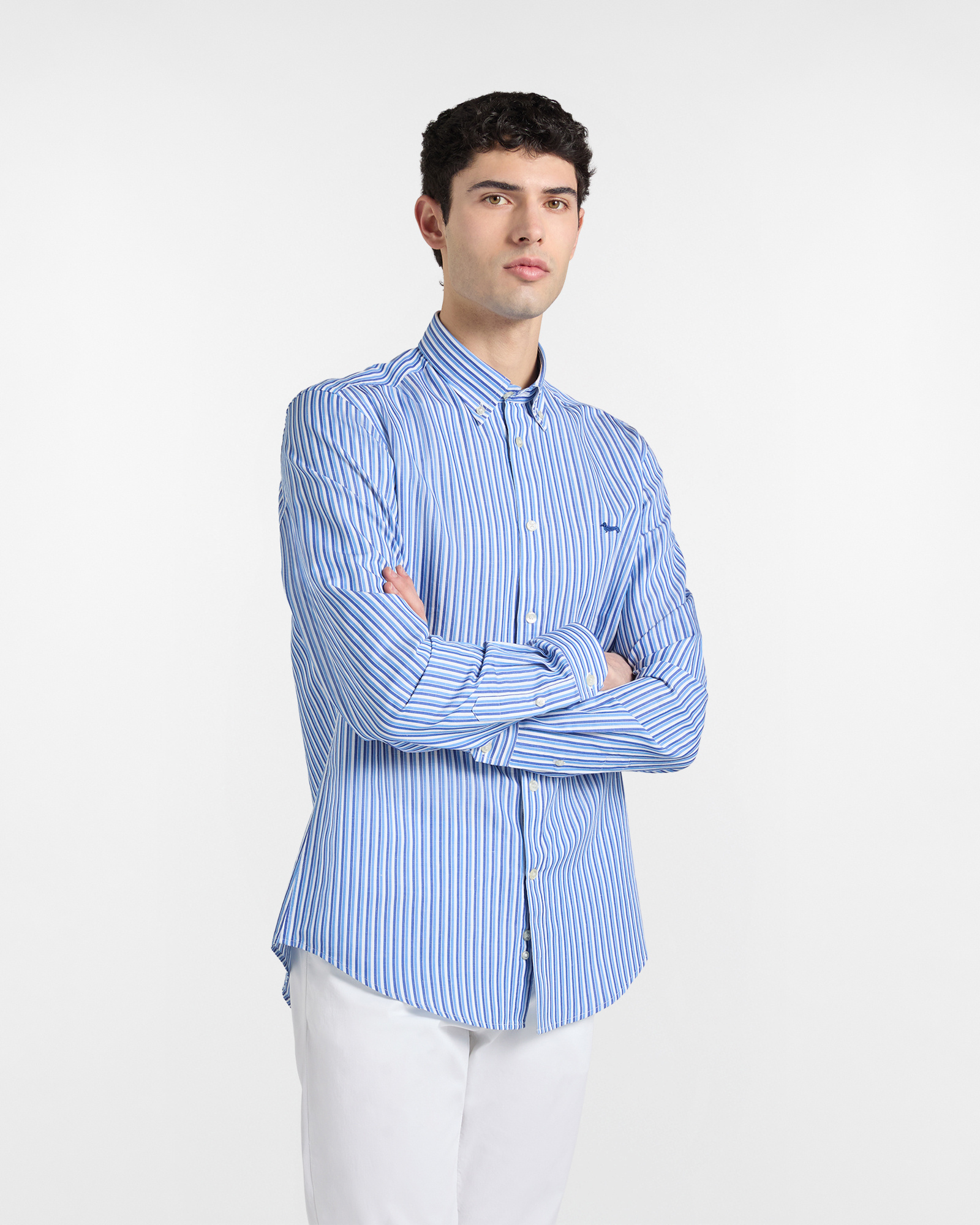 Men's narrow-fit striped shirt, Celeste, large