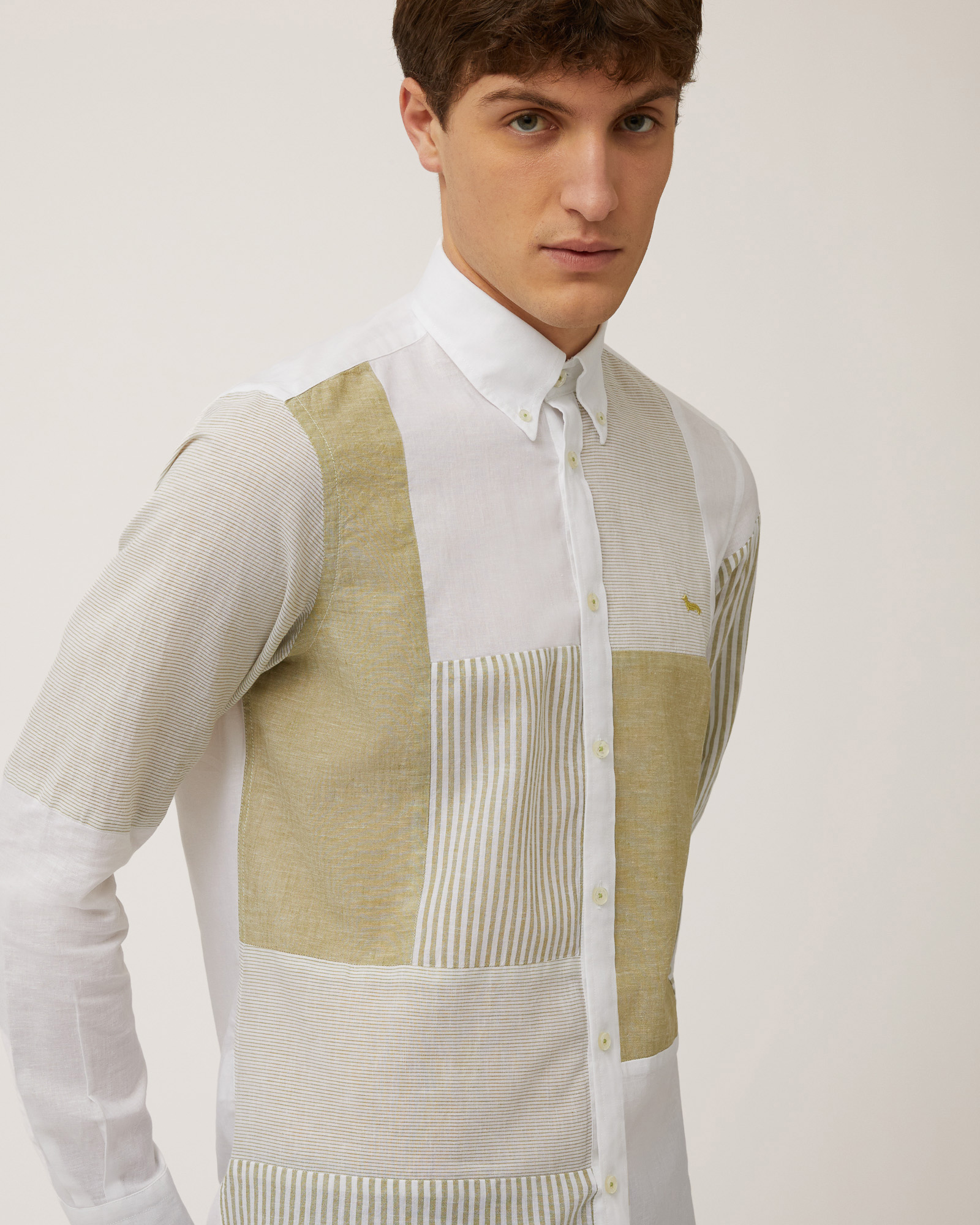 Camicia Patchwork Misto Lino, Verde Militare, large image number 2