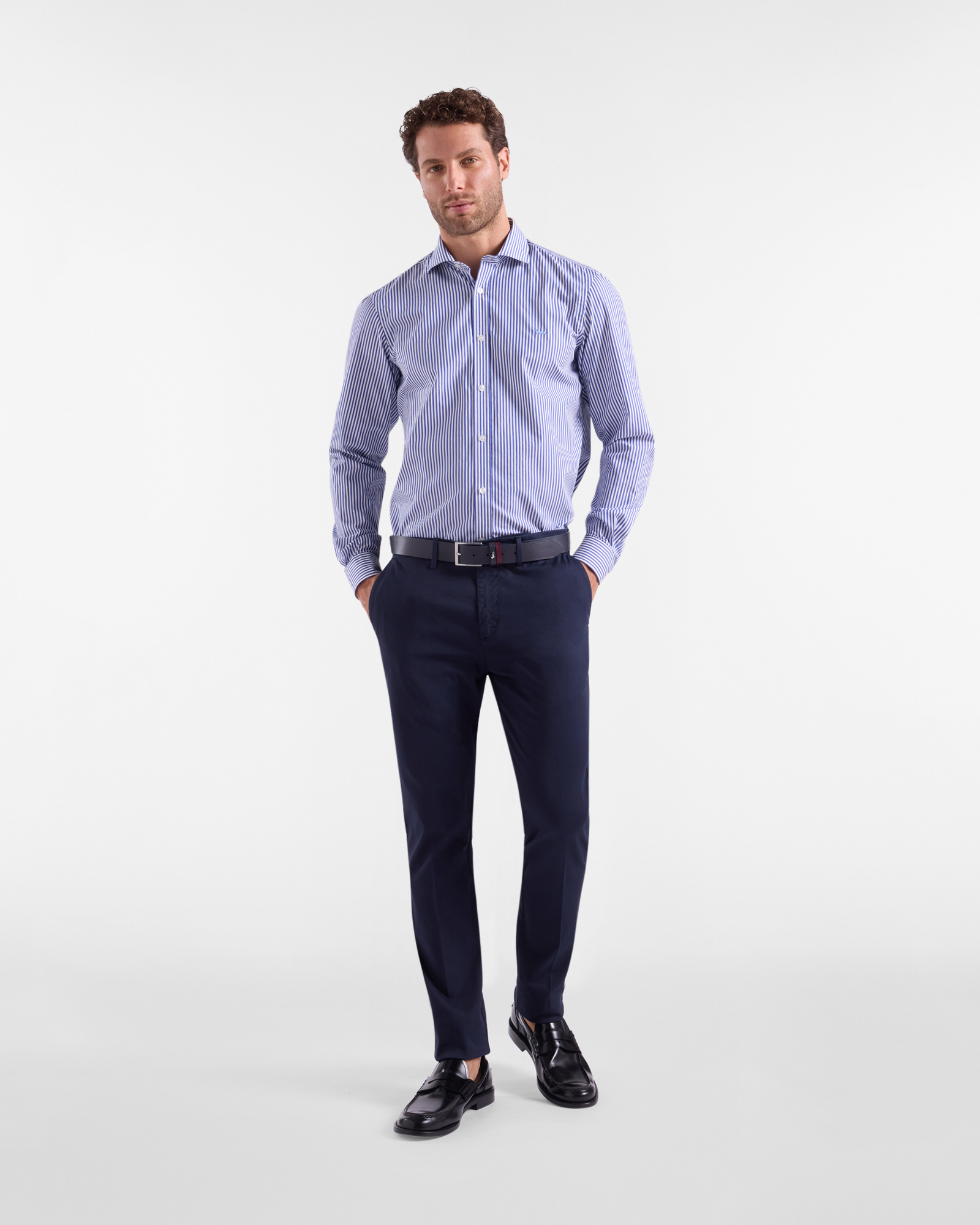 Camicia Uomo a Righe Narrow Fit, Blu, large image number 3