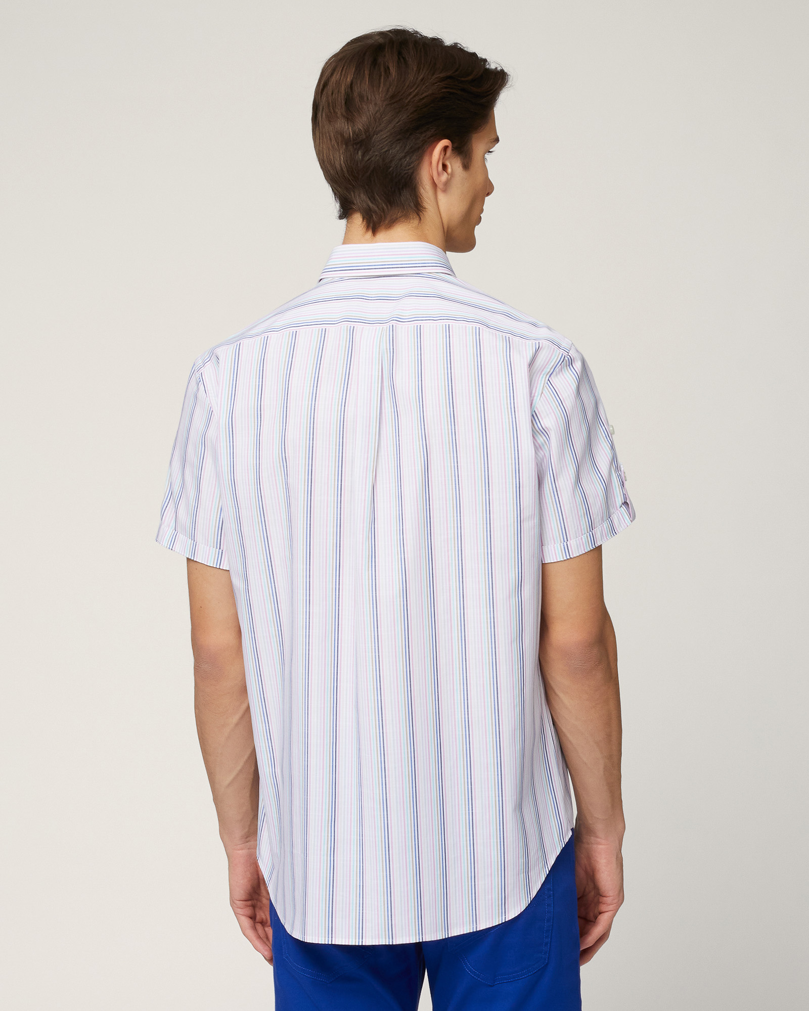 Striped Short-Sleeved Shirt, Pink, large image number 1