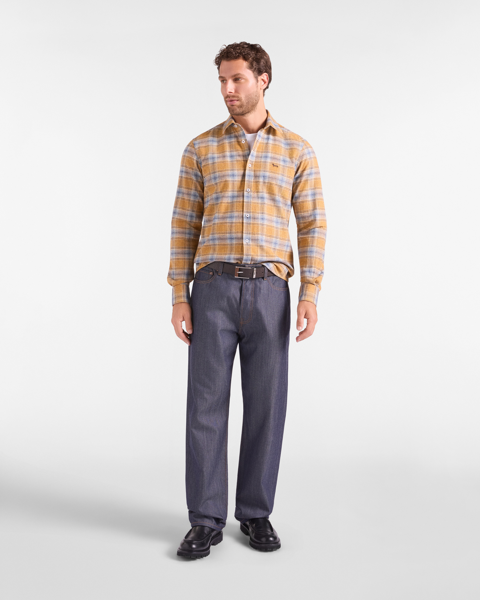 Men&rsquo;s checked cotton shirt, YELLOW, large