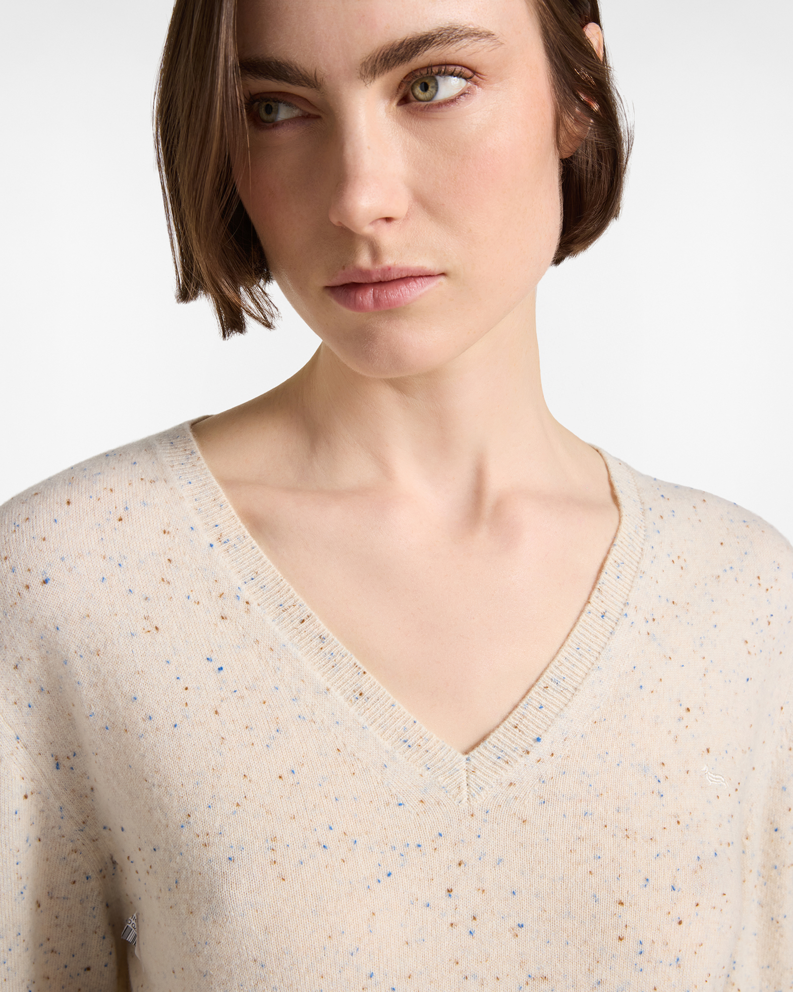Women's Made in Italy V-neck sweater 100% pure cashmere, TAUPE, large