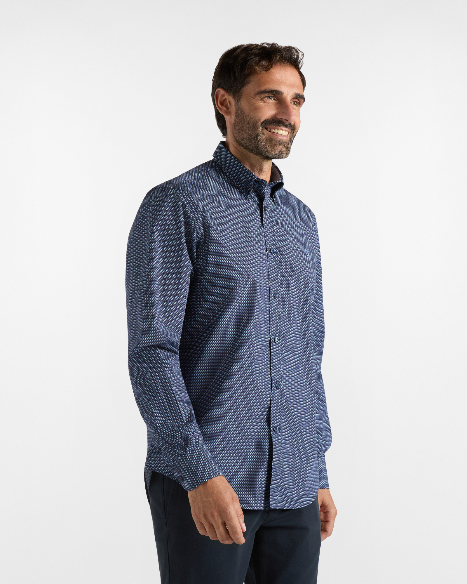 HBJ Men&rsquo;s Regular Fit Shirt with Monte Carlo collar in pure cotton with a dark blue micro-print