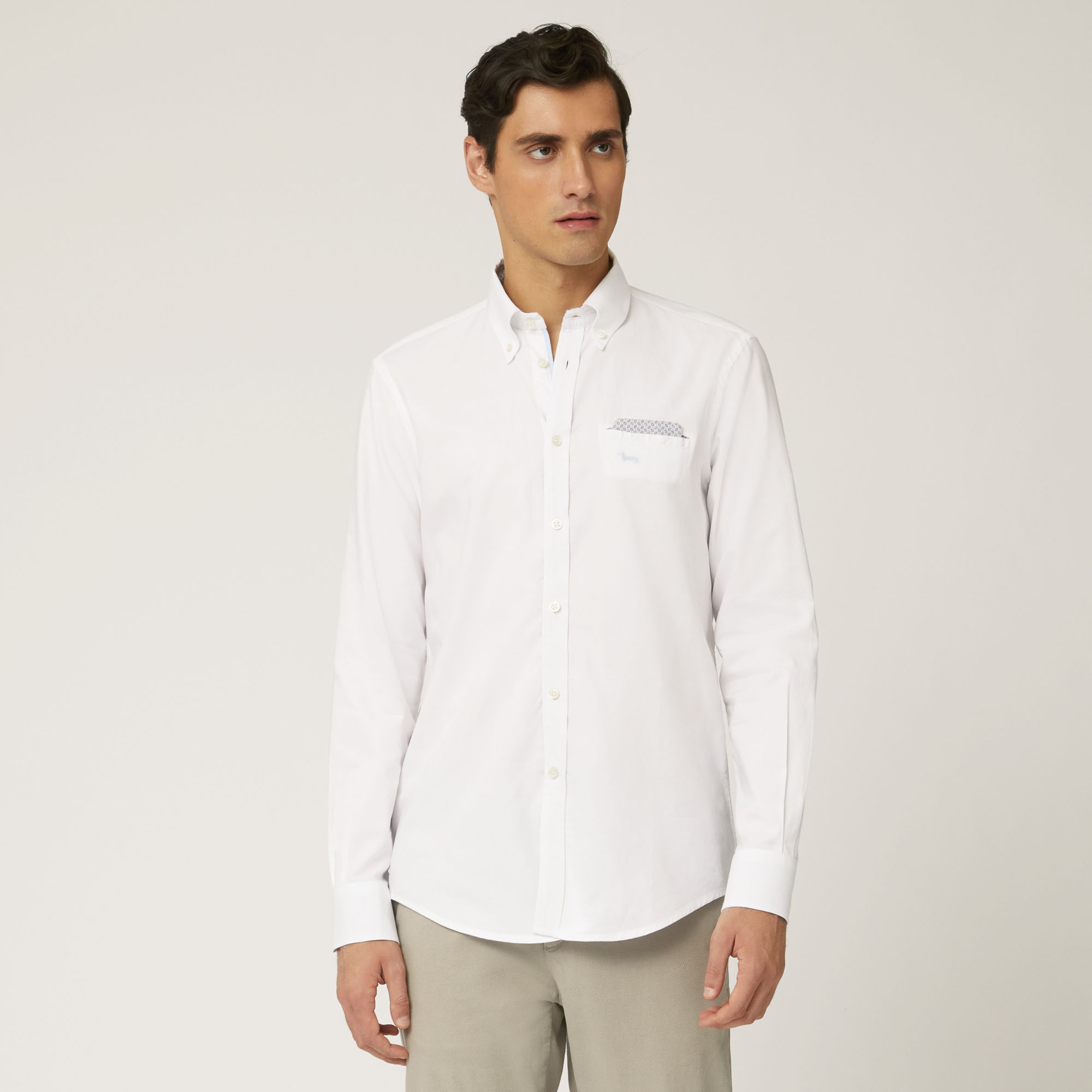 Camicia In Cotone Con Taschino A Filetto, Bianco, large