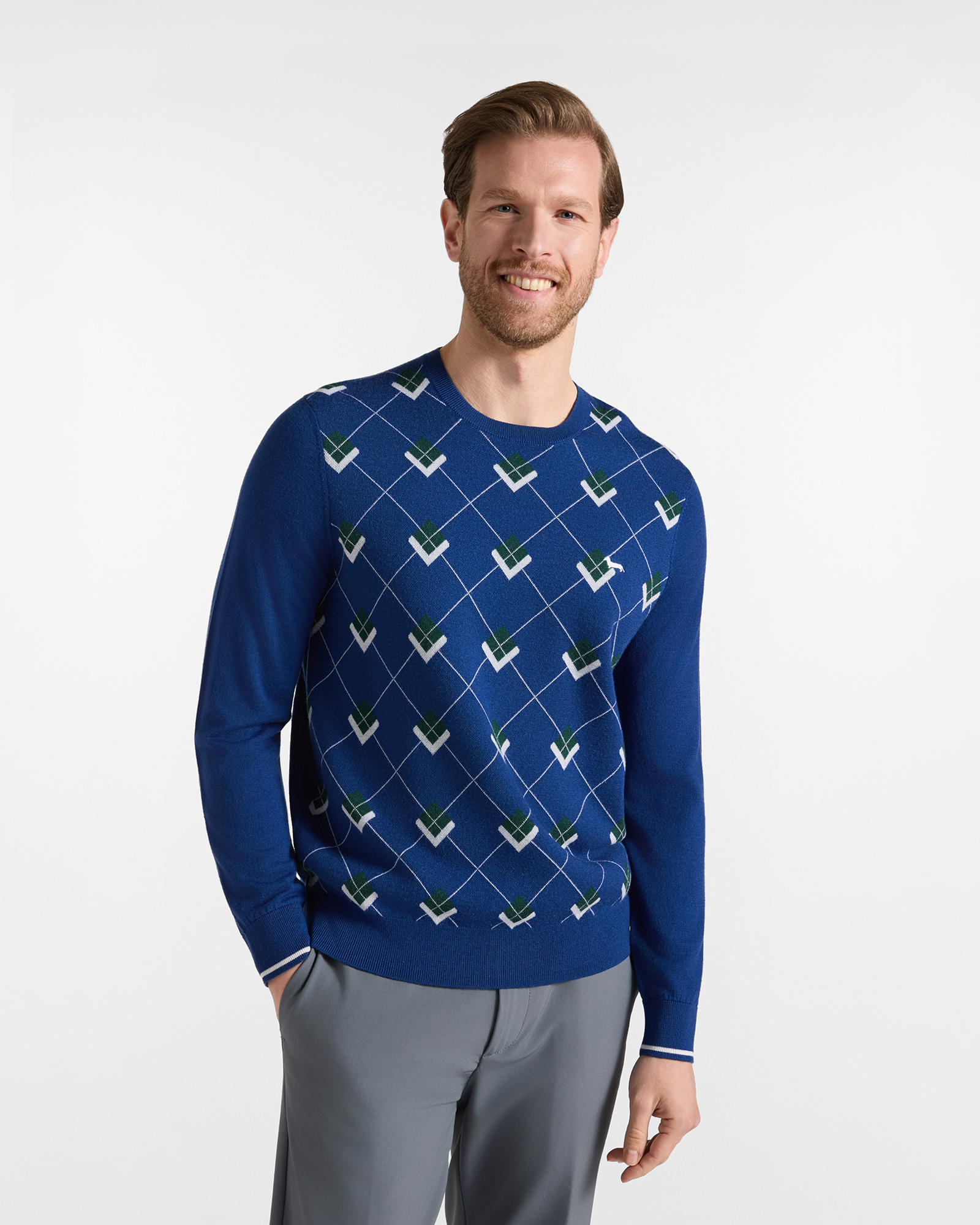 Men's sweater in blue 100% pure wool with regular fit