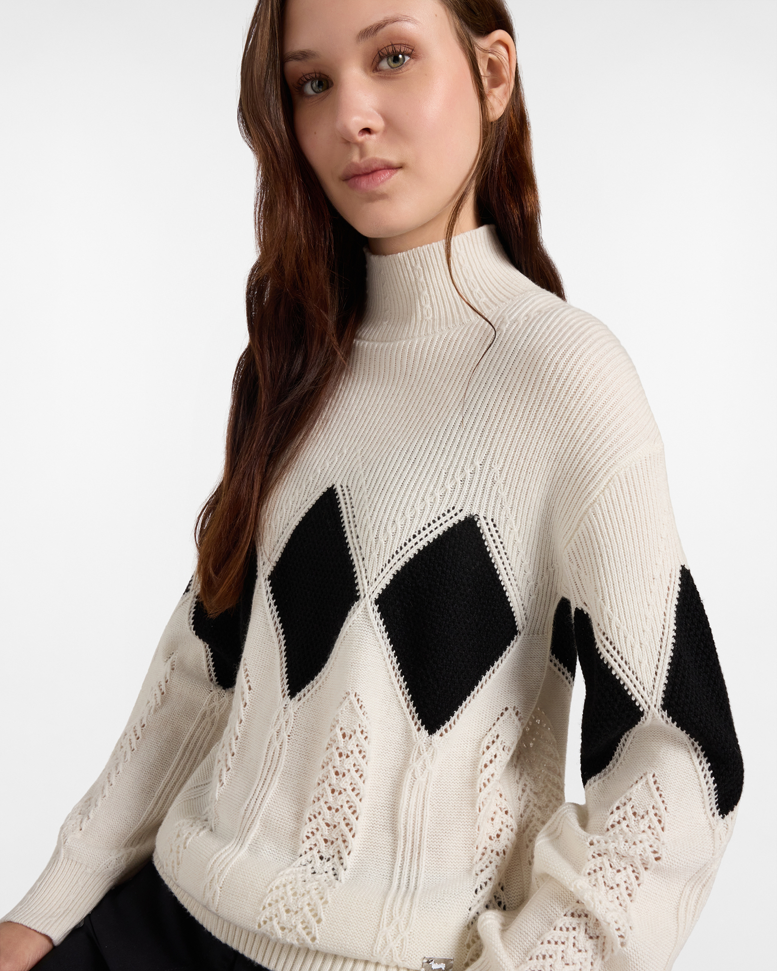 Women's Made in Italy mock turtleneck sweater in wool blend, WHITE, large