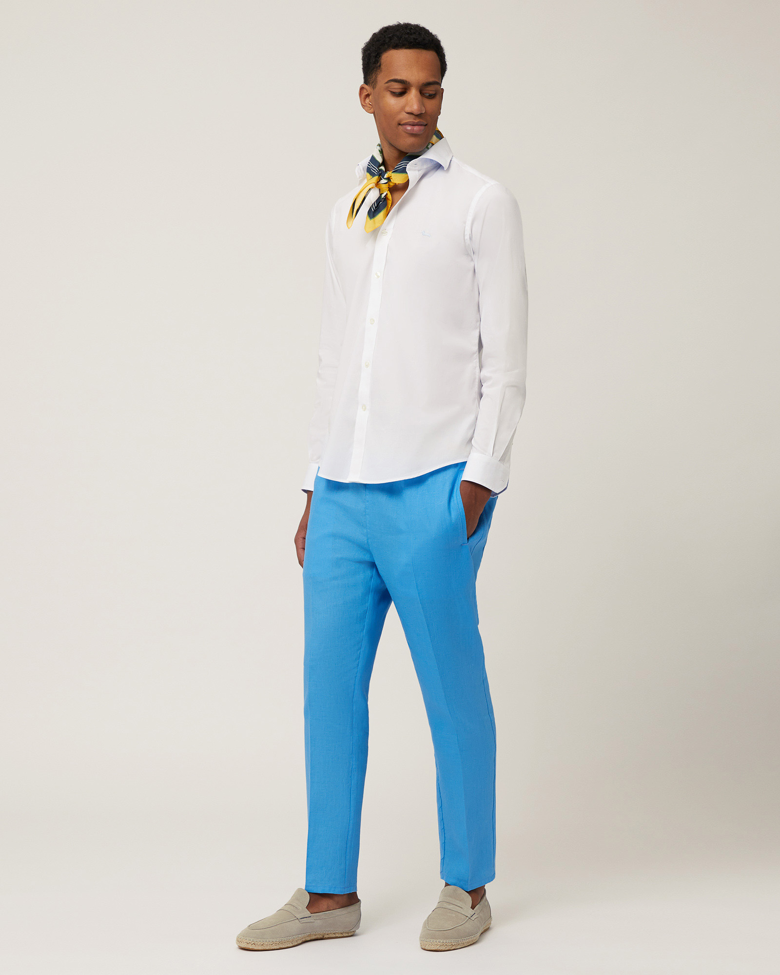 Linen Pants with Daisies, Light Blue, large image number 3