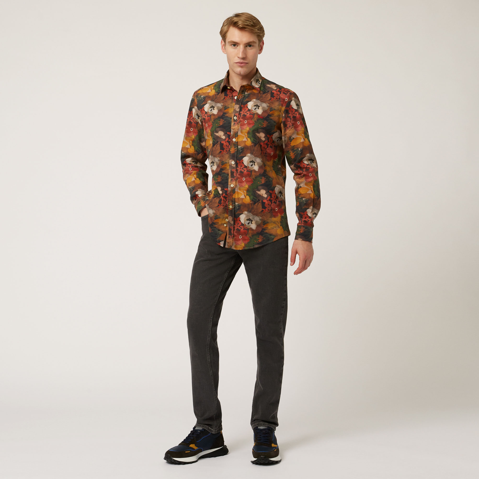 Camicia In Cotone Con Fantasia Floreale, Marrone, large image number 3