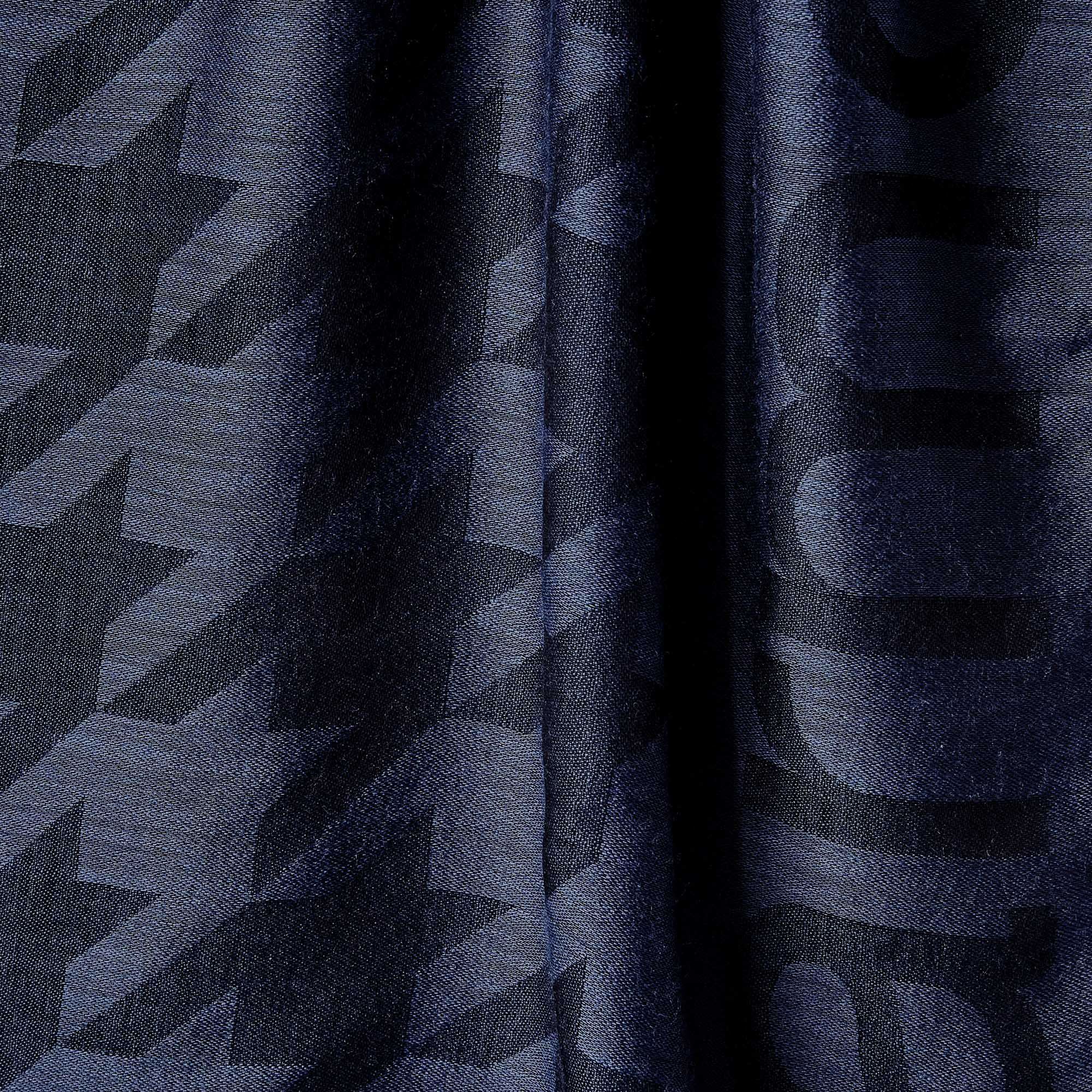 Sciarpa In Lana E Modal Con Maxi Pied-De-Poule E Lettering, Blu Navy, large image number 1