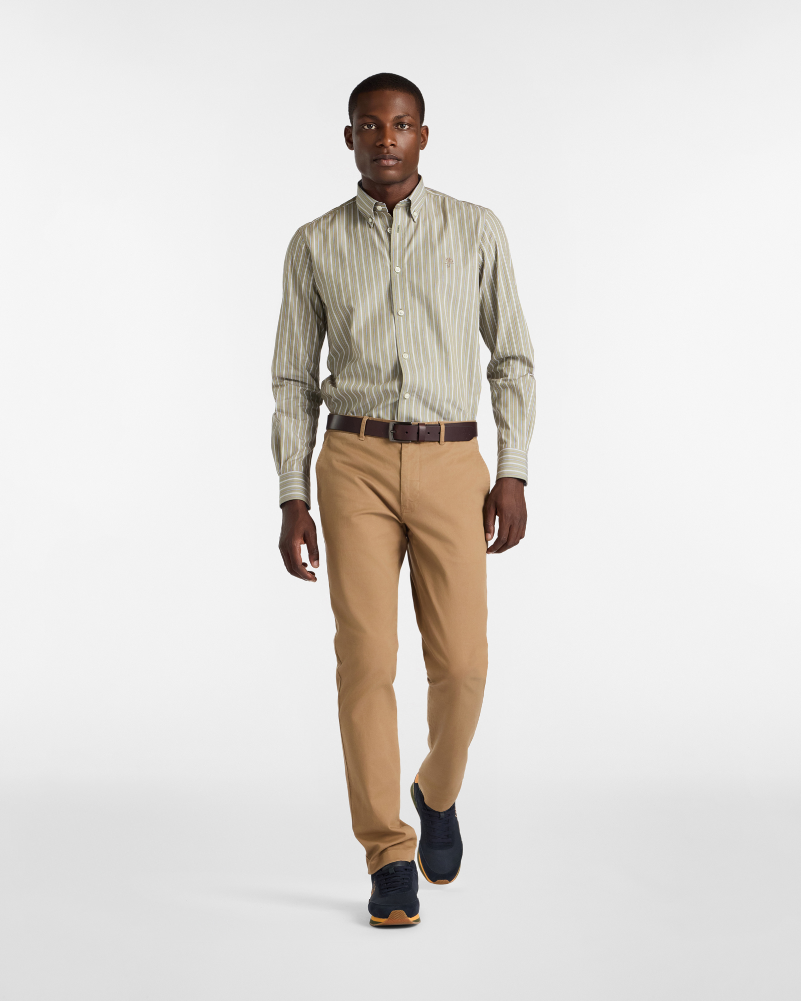 Camicia a Righe in Cotone, Verde Oliva, large image number 3