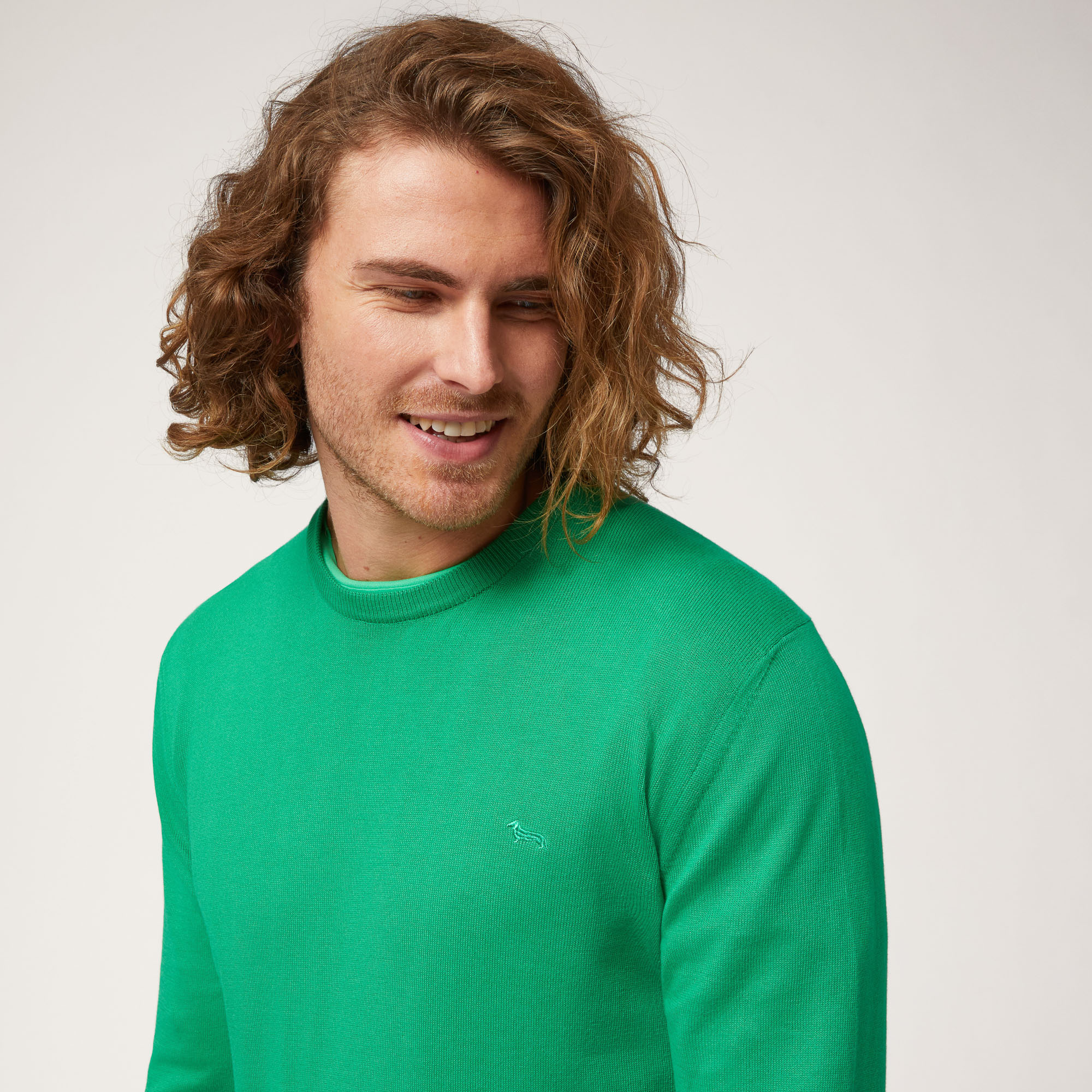 Cotton Crew Neck Pullover, Herb, large image number 2