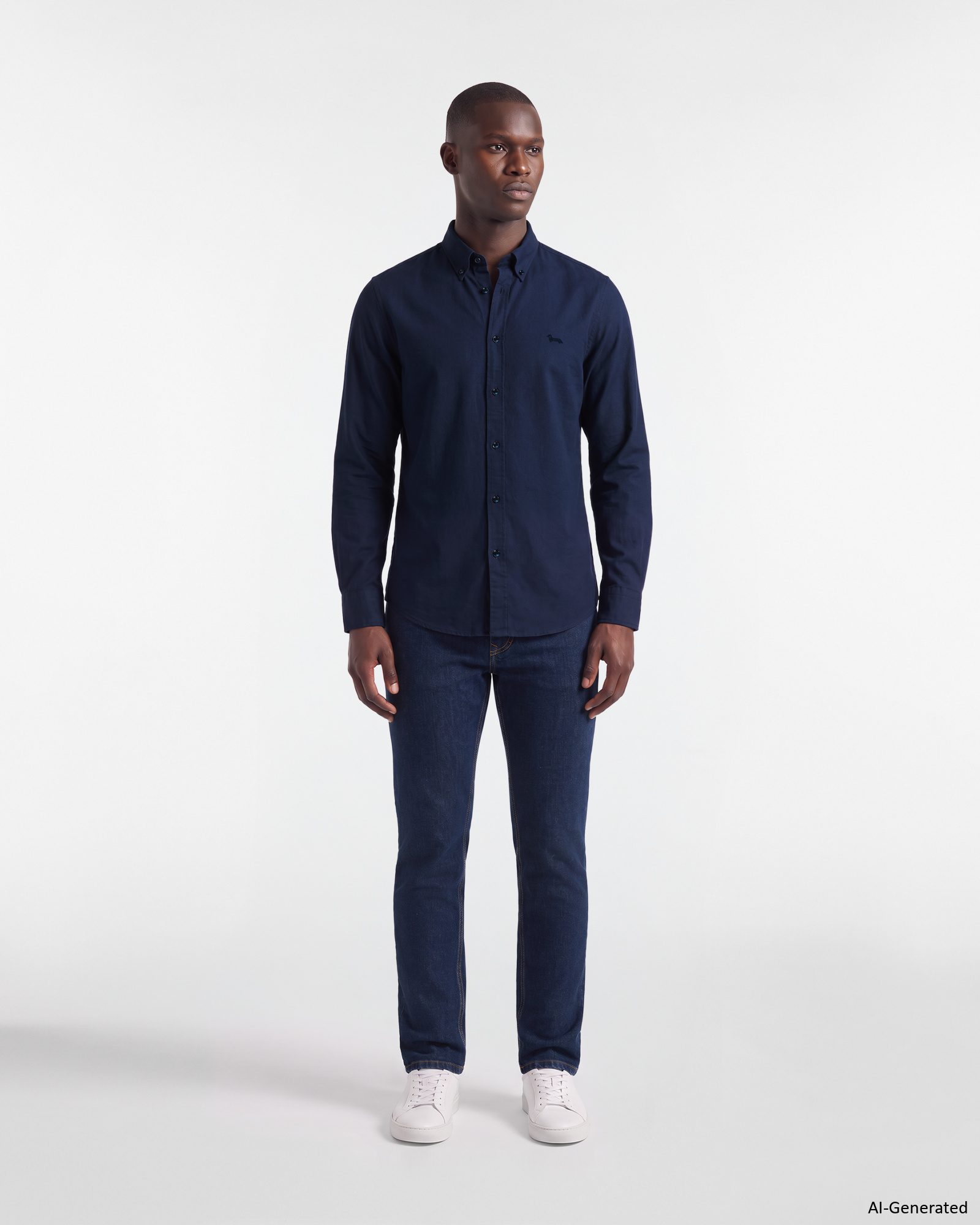 Men's regular-fit yarn-dyed Oxford shirt, DARK BLUE, large