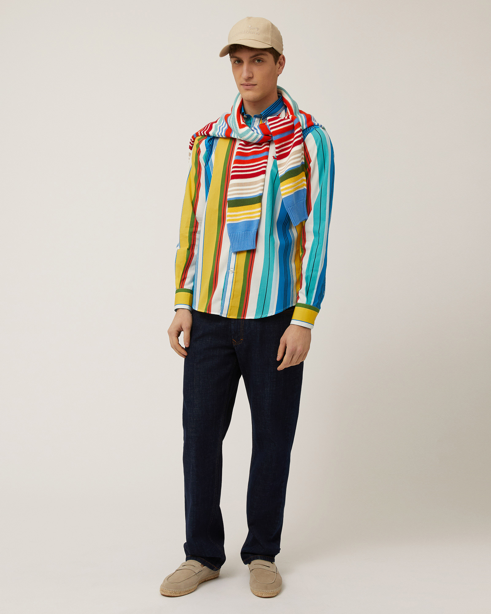 Shirt with Multicolor Stripes, Canary Yellow, large image number 3