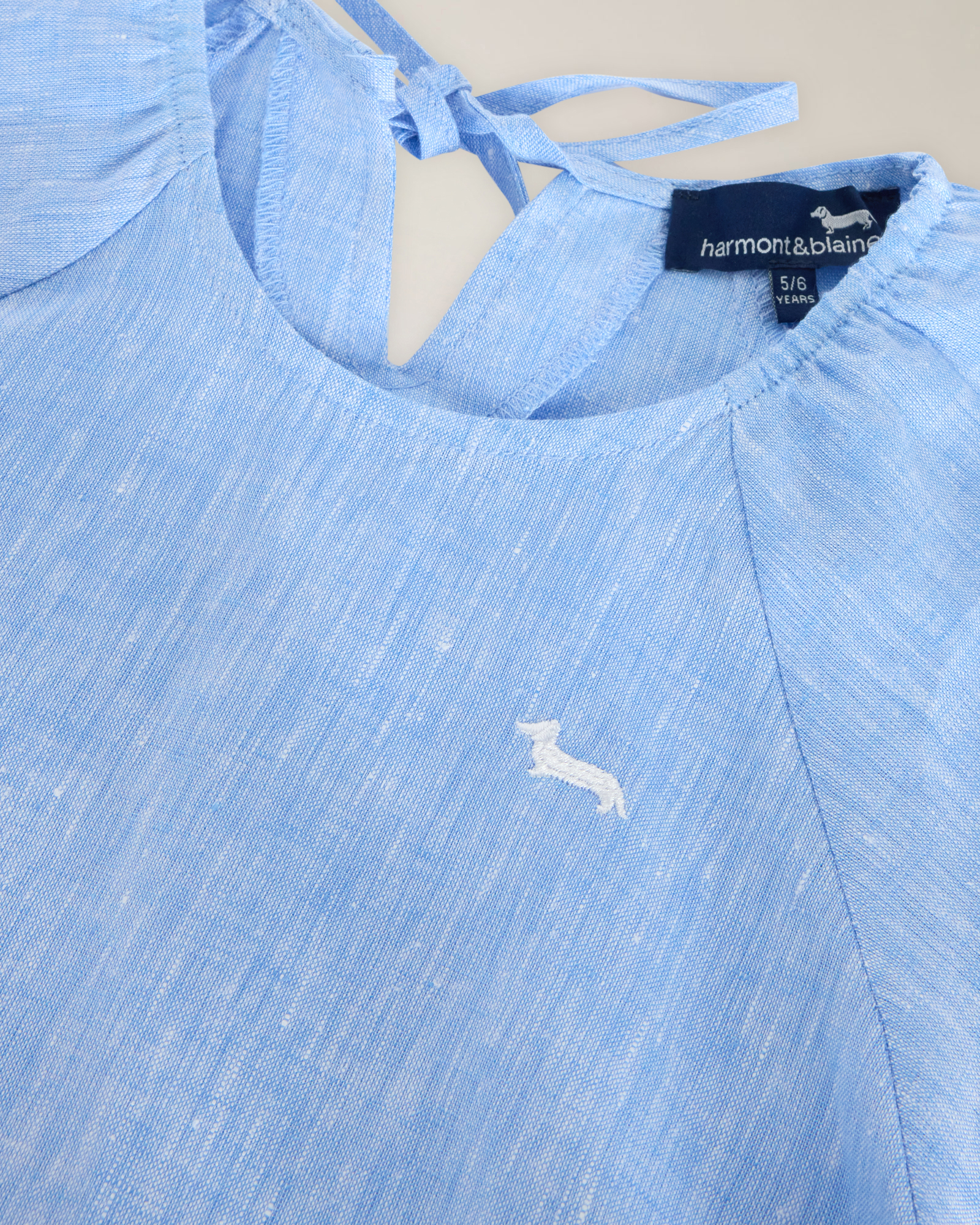 Linen blouse with embroidered logo, Sky Blue, large image number 2