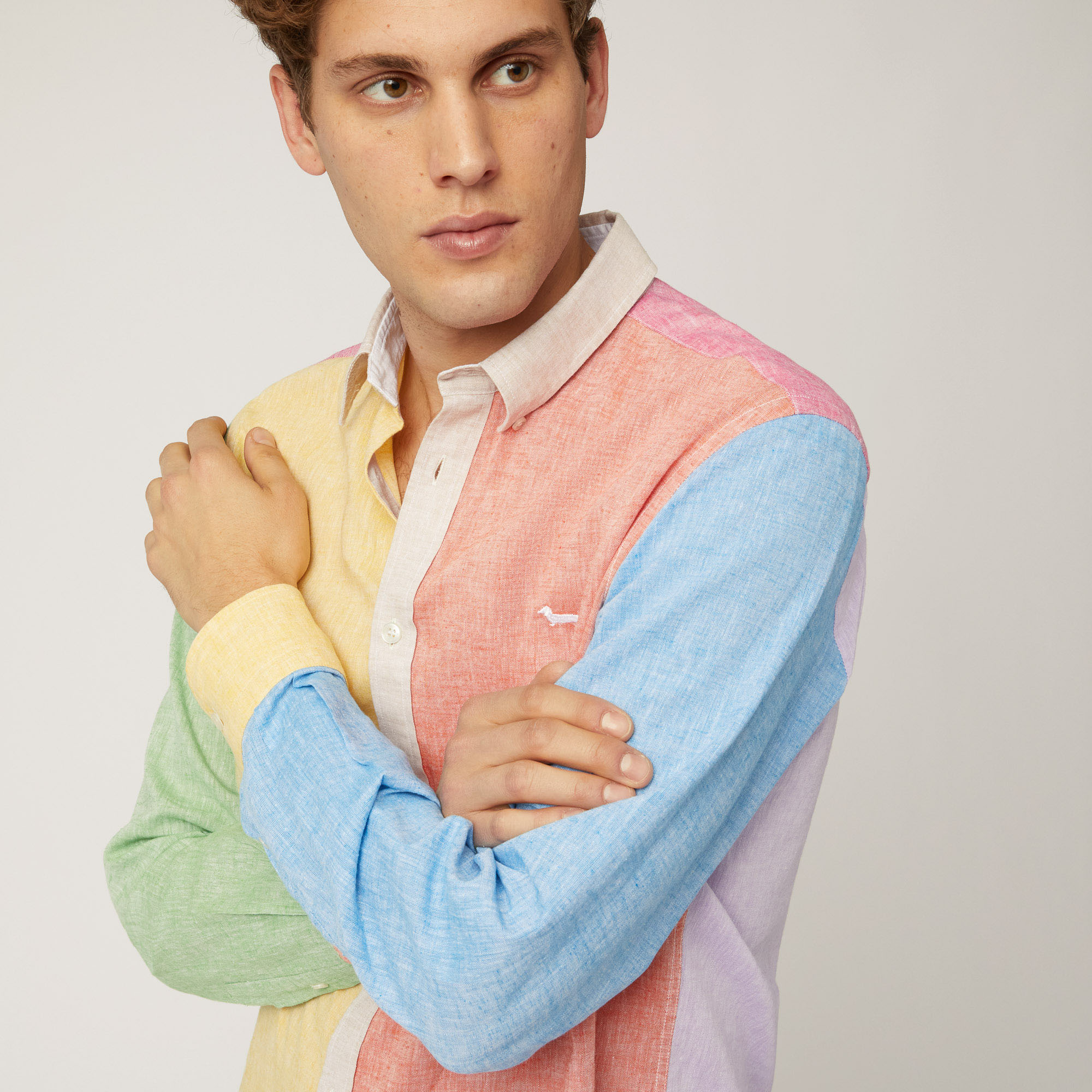 Camisa de lino y algodón con patchwork, Amarillo Claro, large image number 2