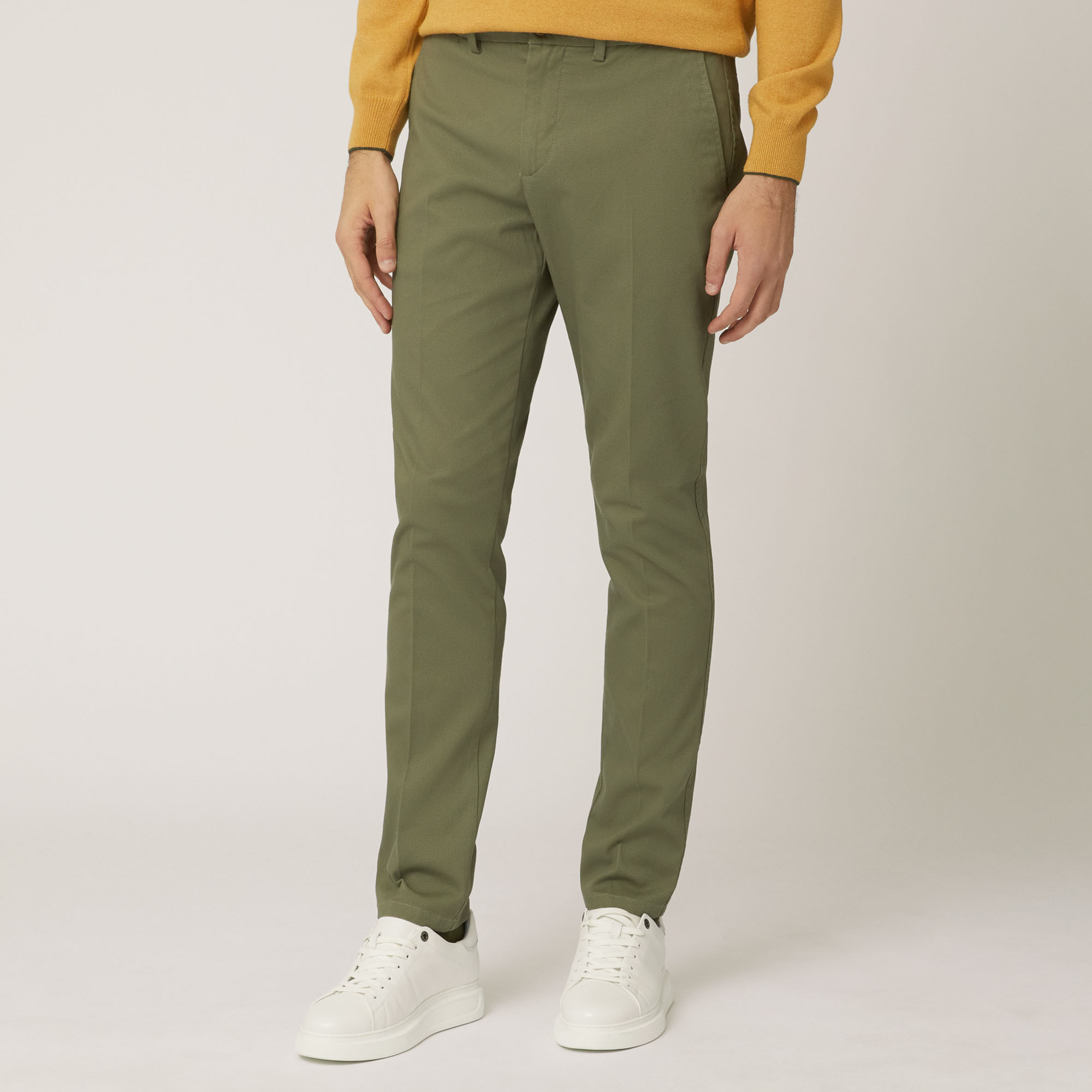 Pantalón Chino De Corte Ajustado En Algodón Elástico, Verde, large image number 0