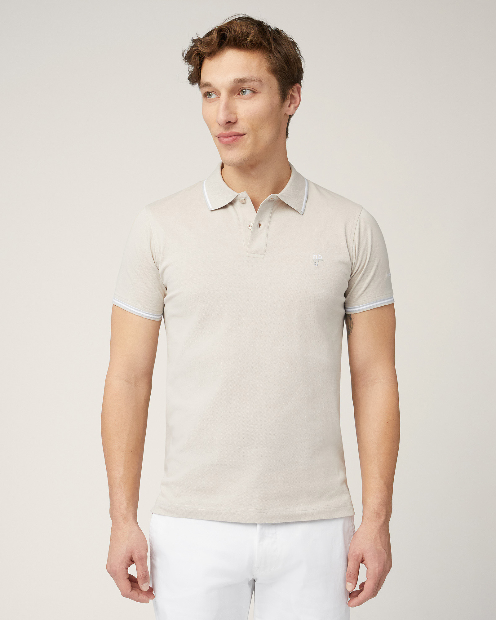 Polo Con Righini A Contrasto, Sabbia, large